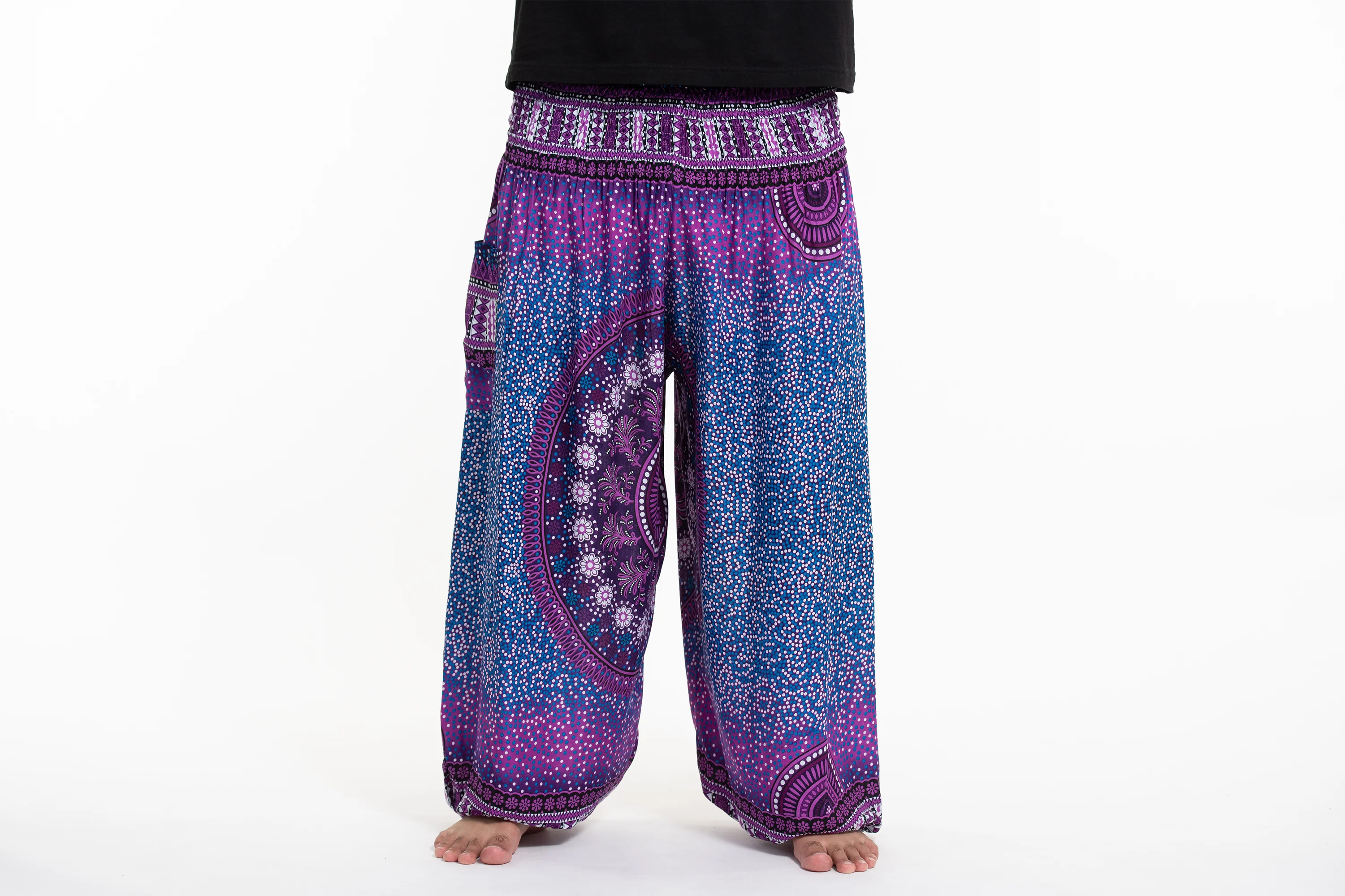 Plus Size Tribal Chakras Men's Harem Pants in Purple - Image 2
