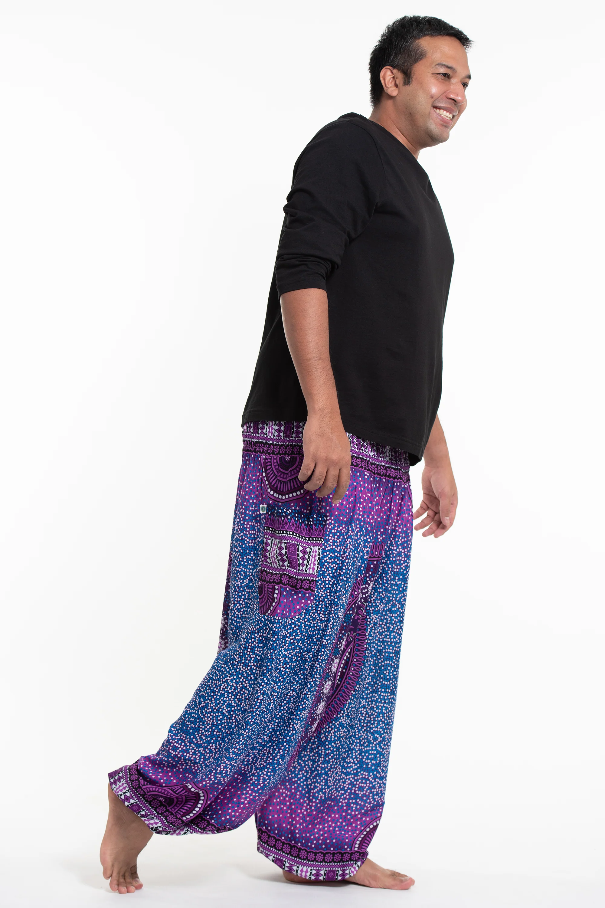 Plus Size Tribal Chakras Men's Harem Pants in Purple - Image 3