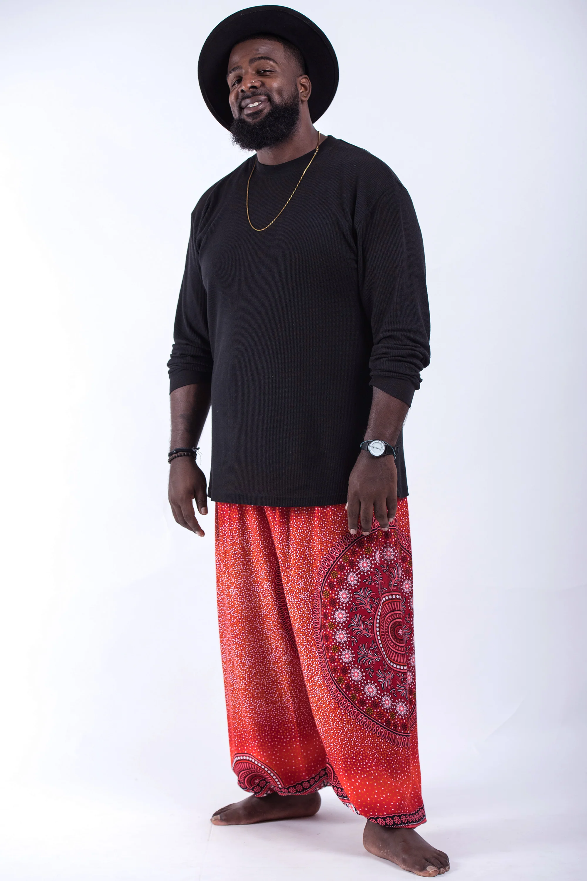 Plus Size Tribal Chakras Men's Harem Pants in Red - Image 4