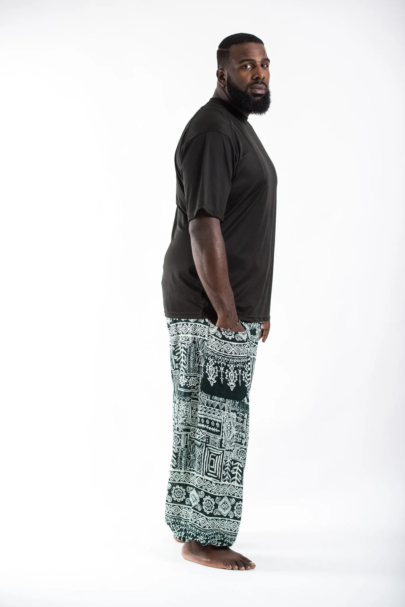 Plus Size Tribal Prints Men's Harem Pants in Green - Image 3