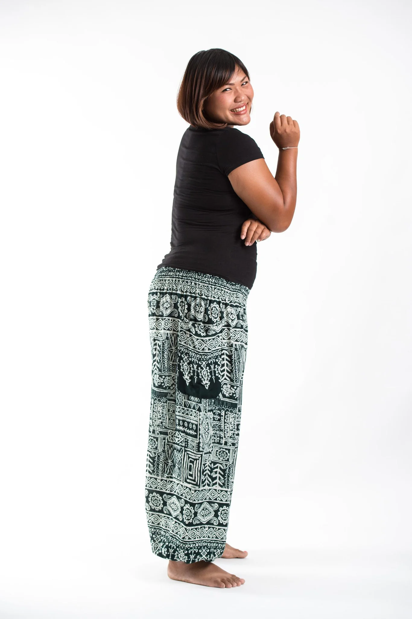 Plus Size Tribal Prints Women's Harem Pants in Green - Image 3