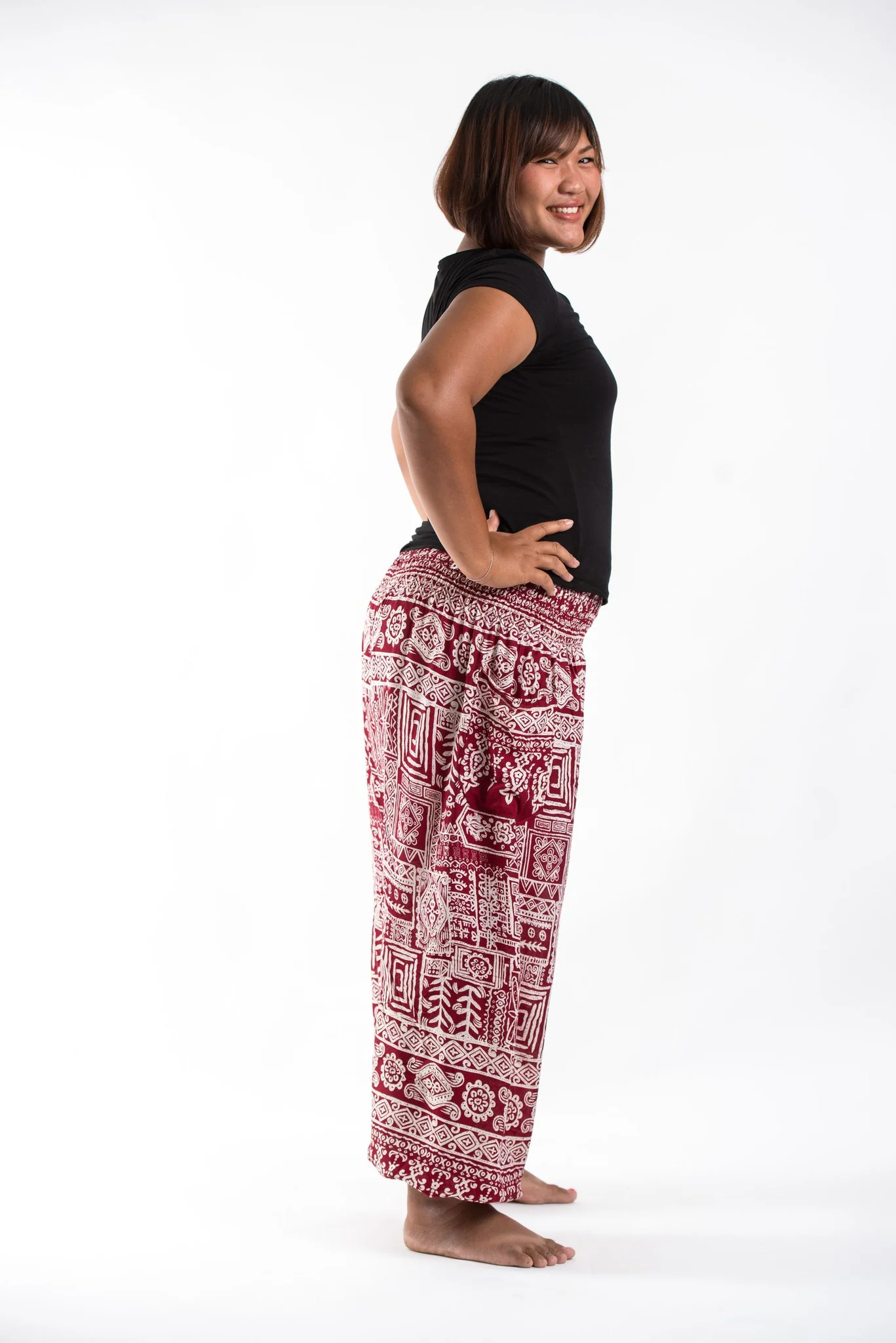Plus Size Tribal Prints Women's Harem Pants in Red - Image 3