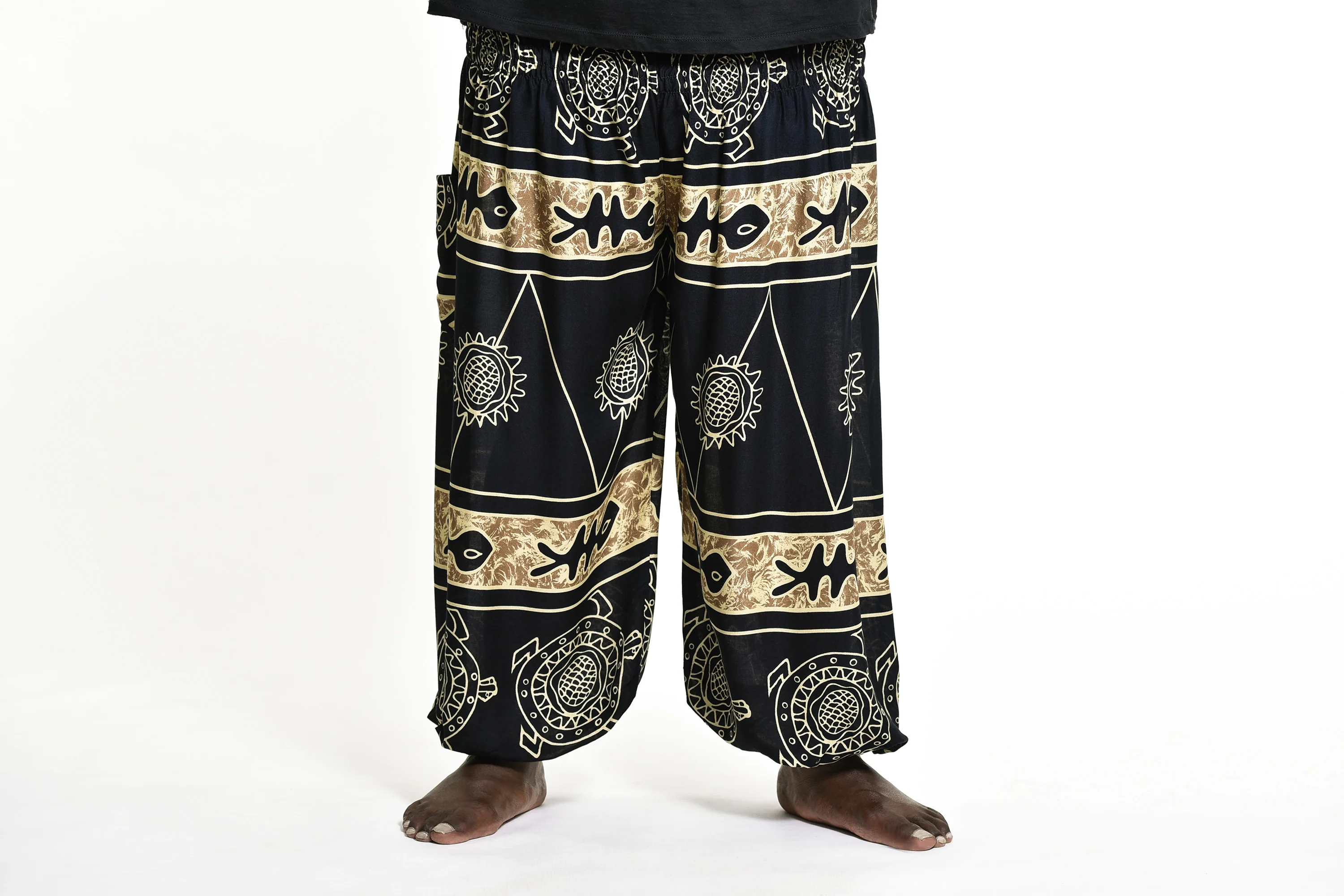Plus Size Turtle Print Men's Harem Pants in Gold - Image 2