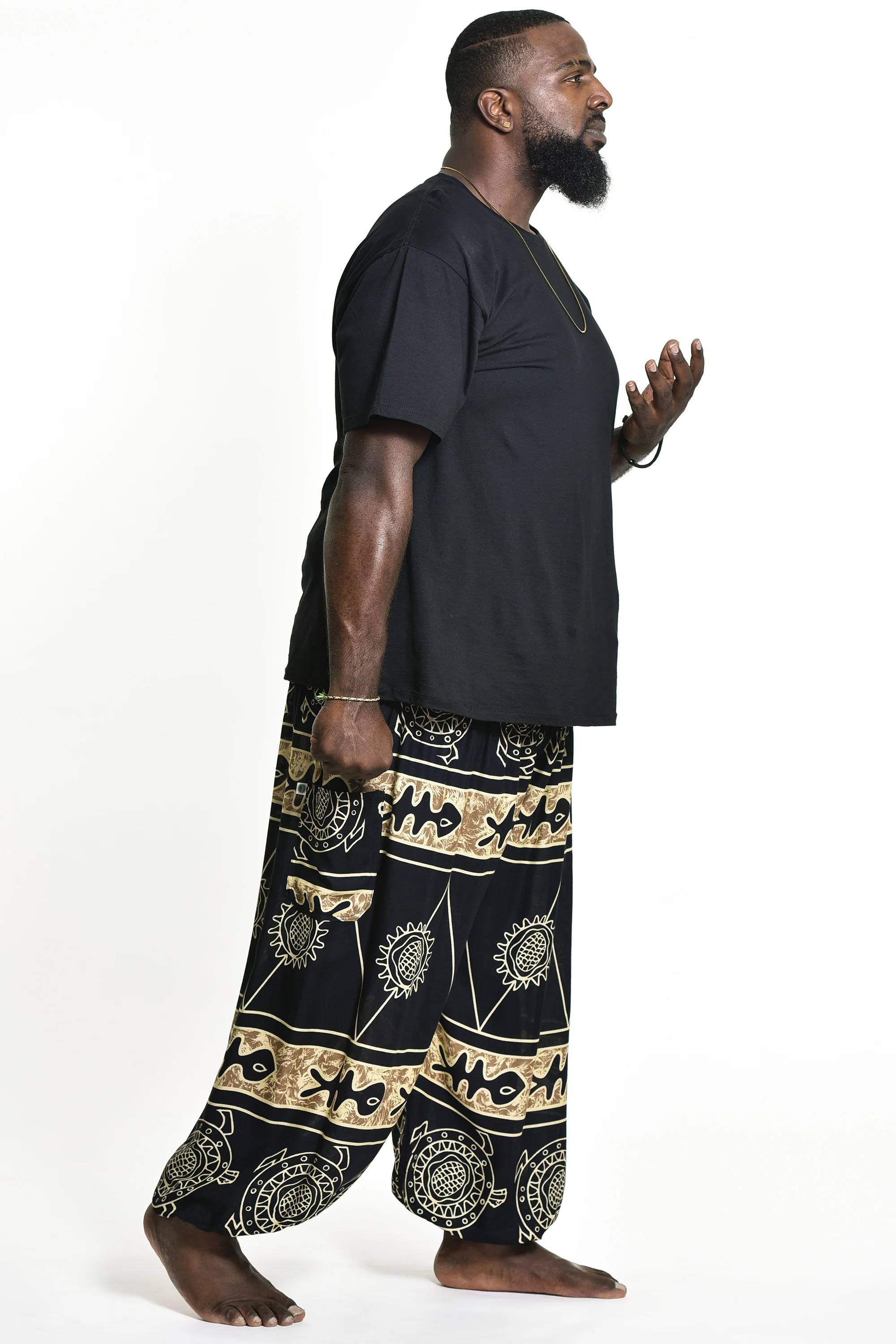 Plus Size Turtle Print Men's Harem Pants in Gold - Image 3