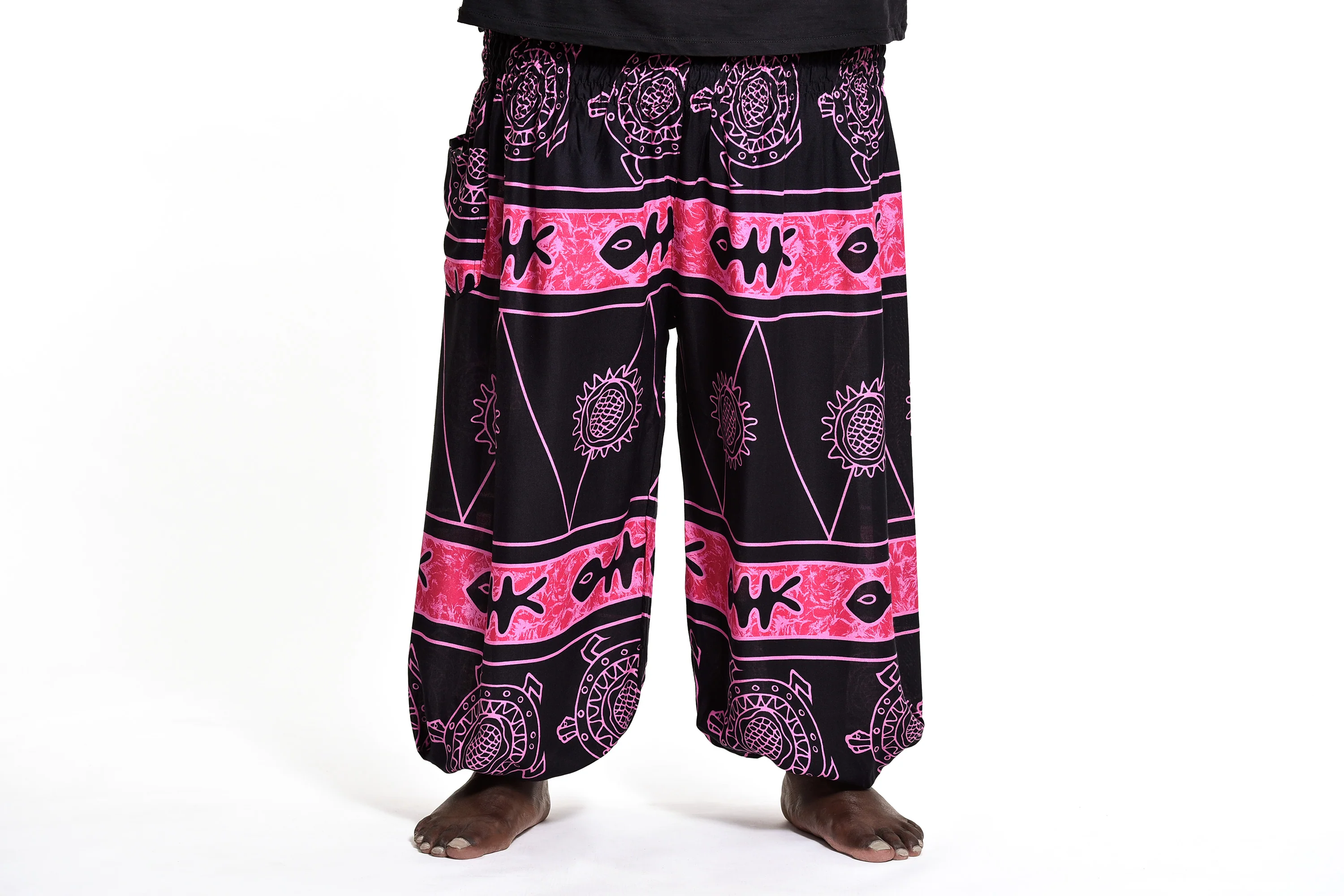 Plus Size Turtle Print Men's Harem Pants in Pink - Image 2