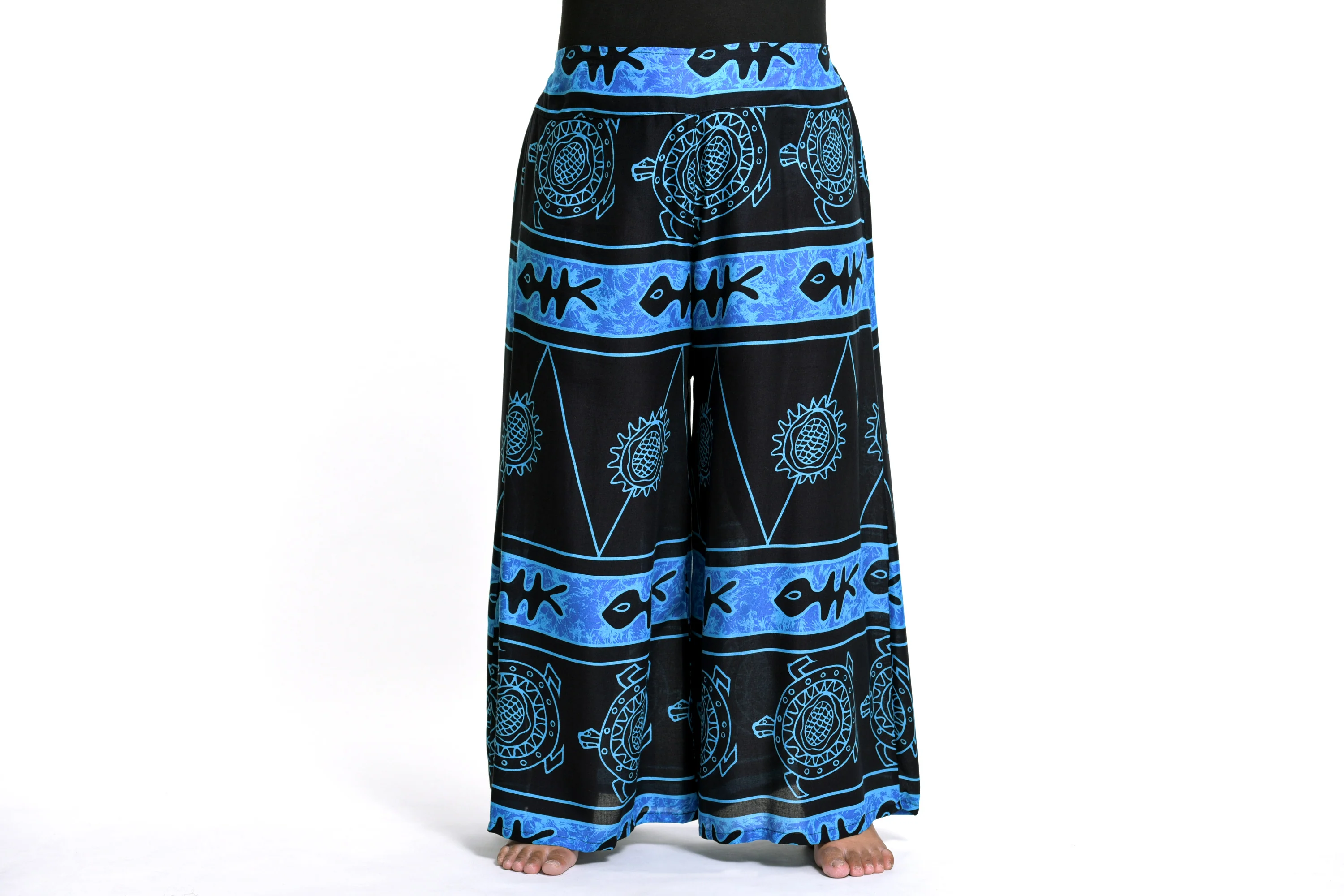 Plus Size Turtle Print Palazzo Style Harem Pants in Blue - Image 4