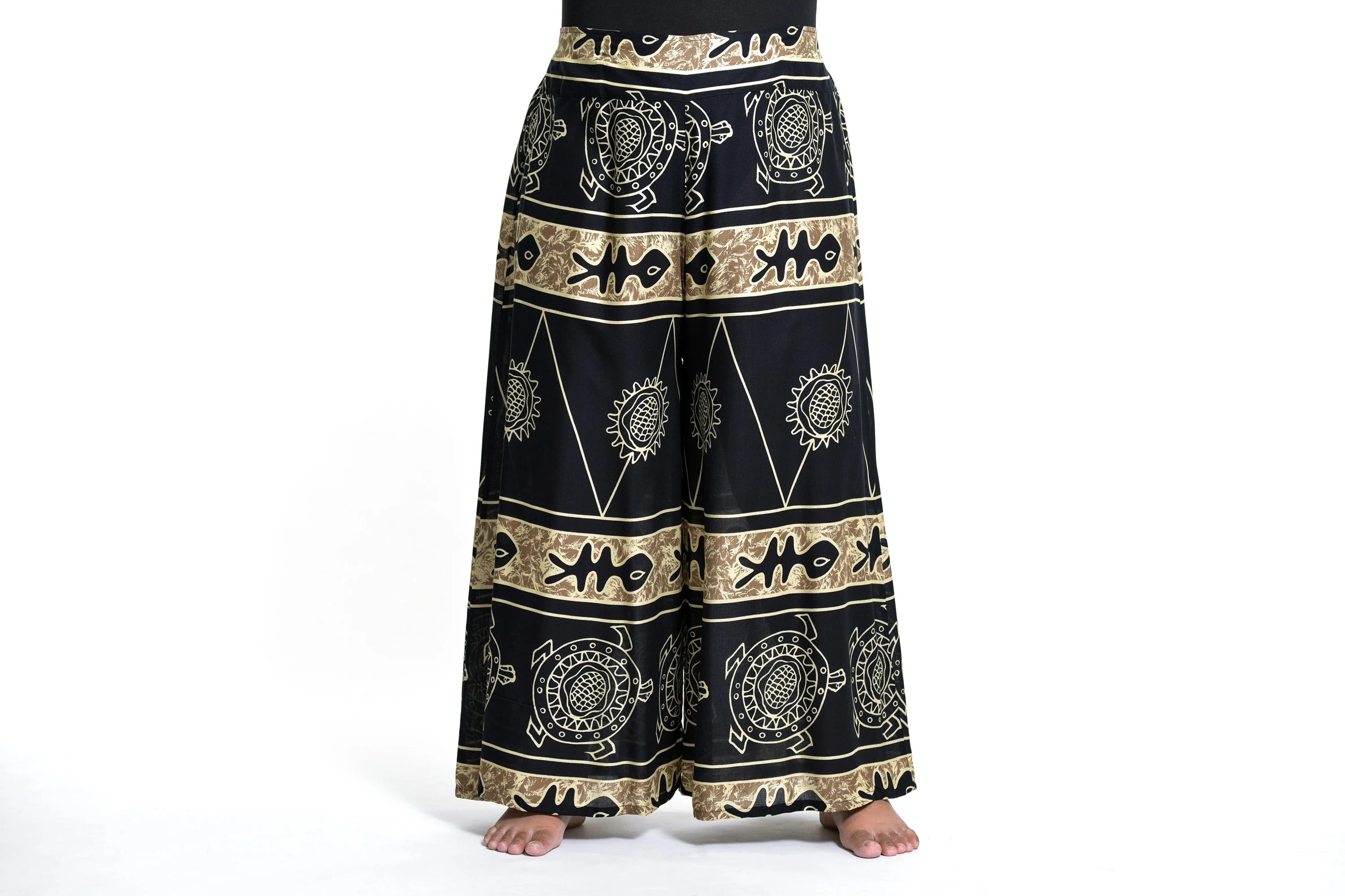 Plus Size Turtle Print Palazzo Style Harem Pants in Gold - Image 2