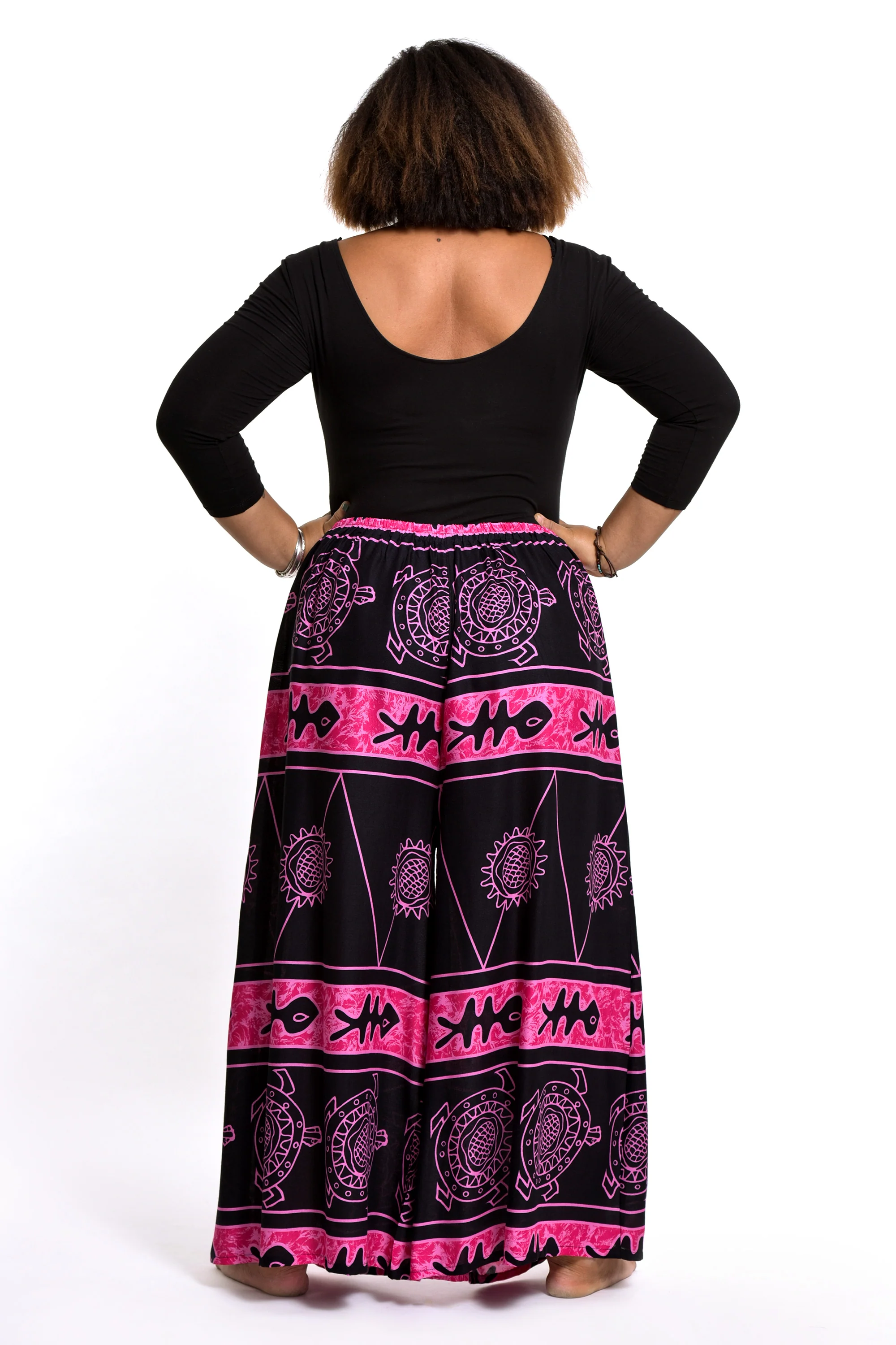 Plus Size Turtle Print Palazzo Style Harem Pants in Pink - Image 4