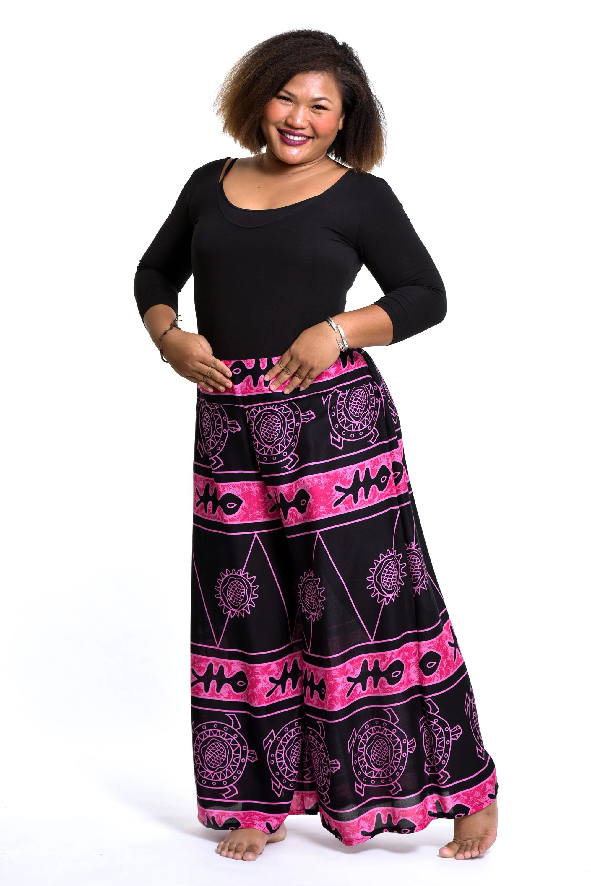 Plus Size Turtle Print Palazzo Style Harem Pants in Pink - Image 5