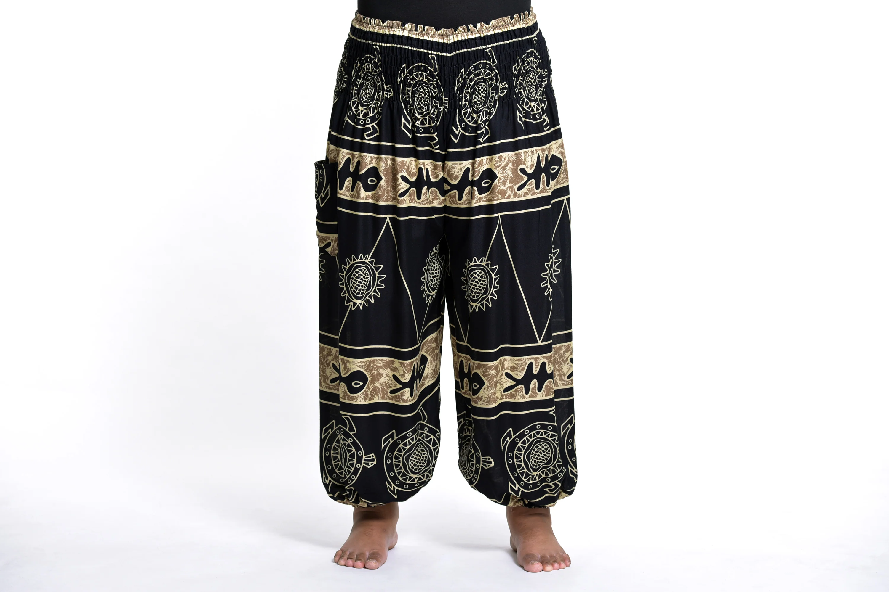 Plus Size Turtle Print Women's Harem Pants in Gold - Image 2