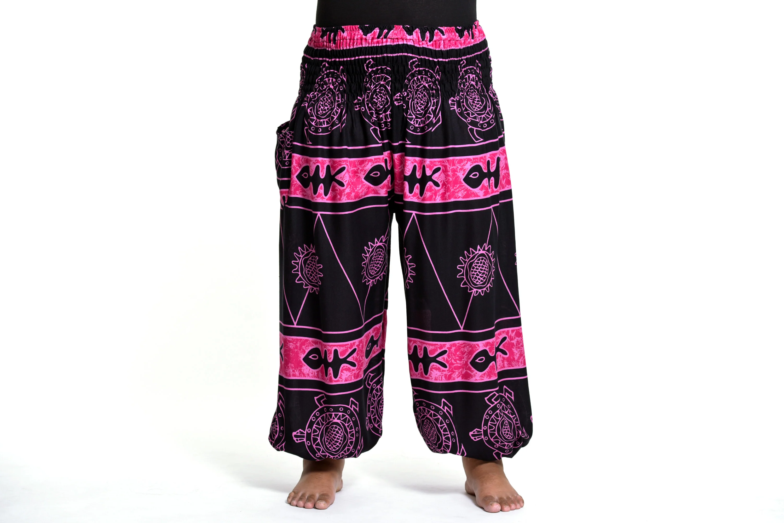 Plus Size Turtle Print Women's Harem Pants in Pink - Image 2