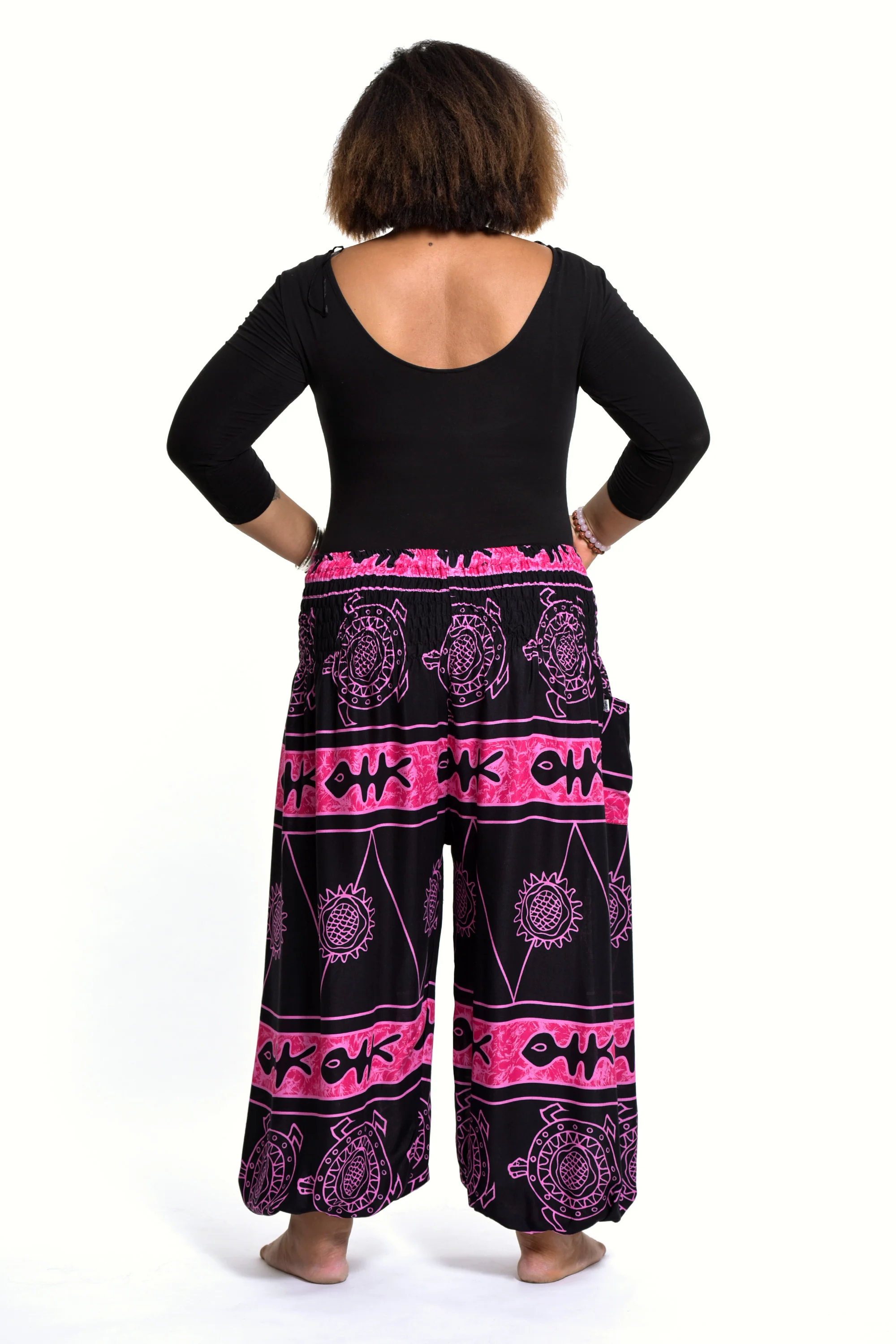 Plus Size Turtle Print Women's Harem Pants in Pink - Image 5