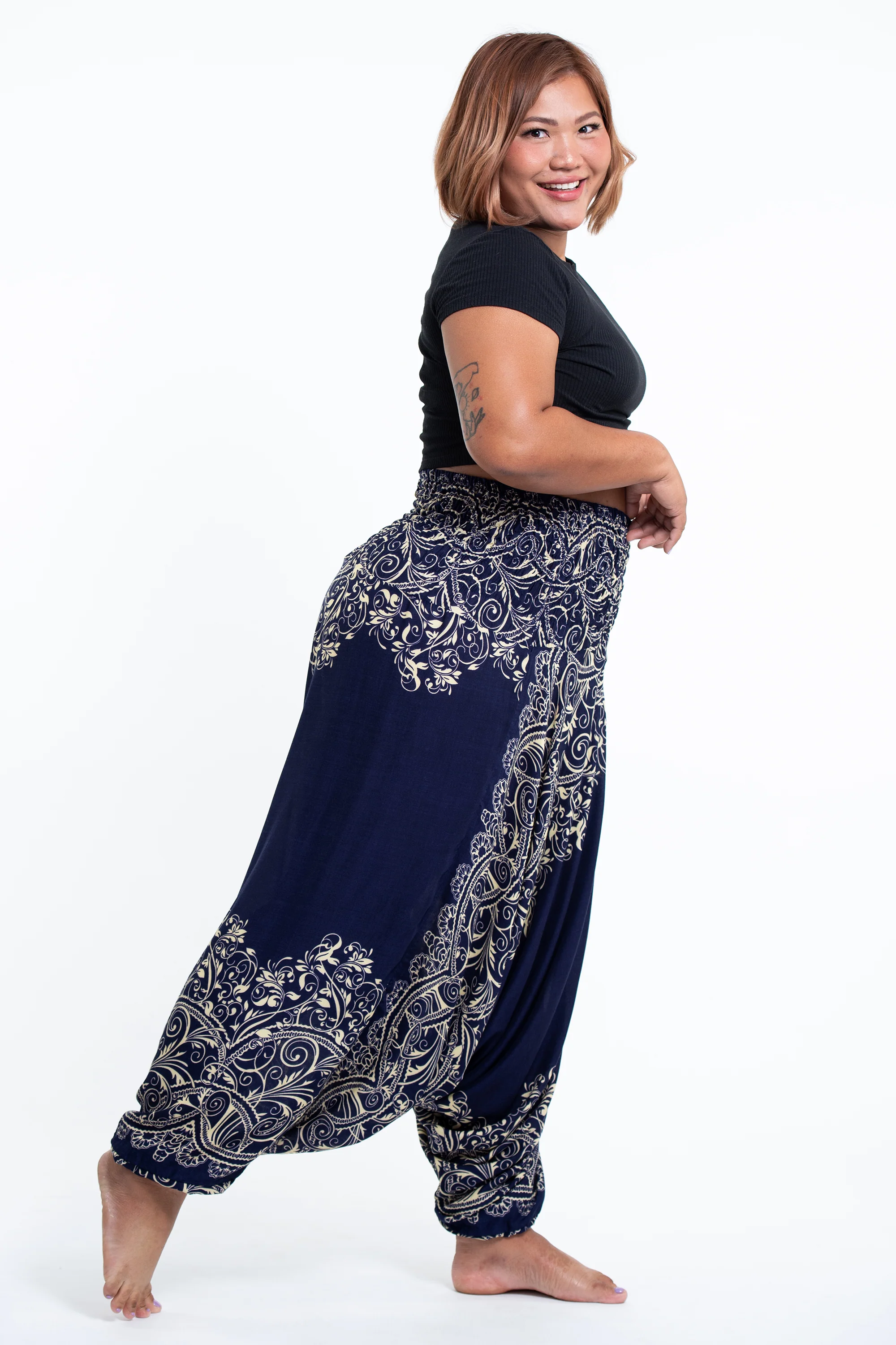 Plus Size Vines 2-in-1 Jumpsuit Harem Pants in Blue - Image 3