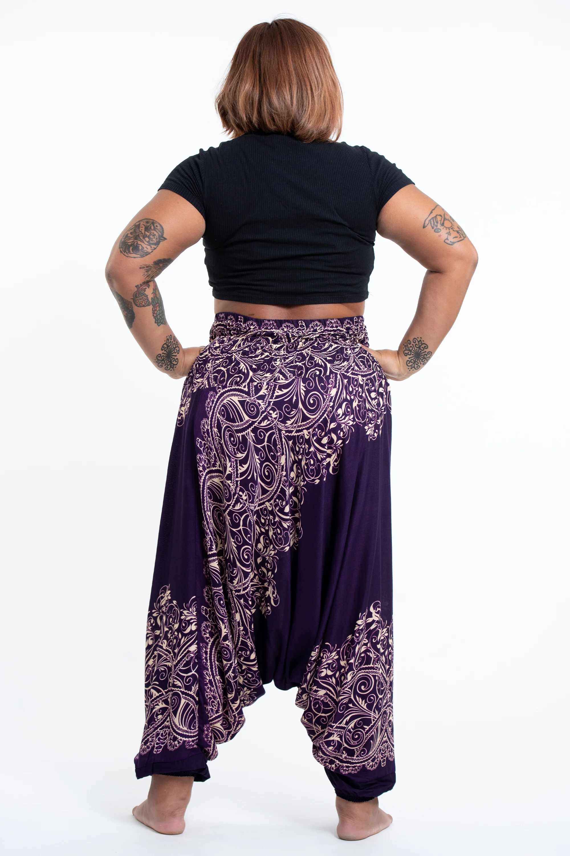 Plus Size Vines 2-in-1 Jumpsuit Harem Pants in Purple - Image 5