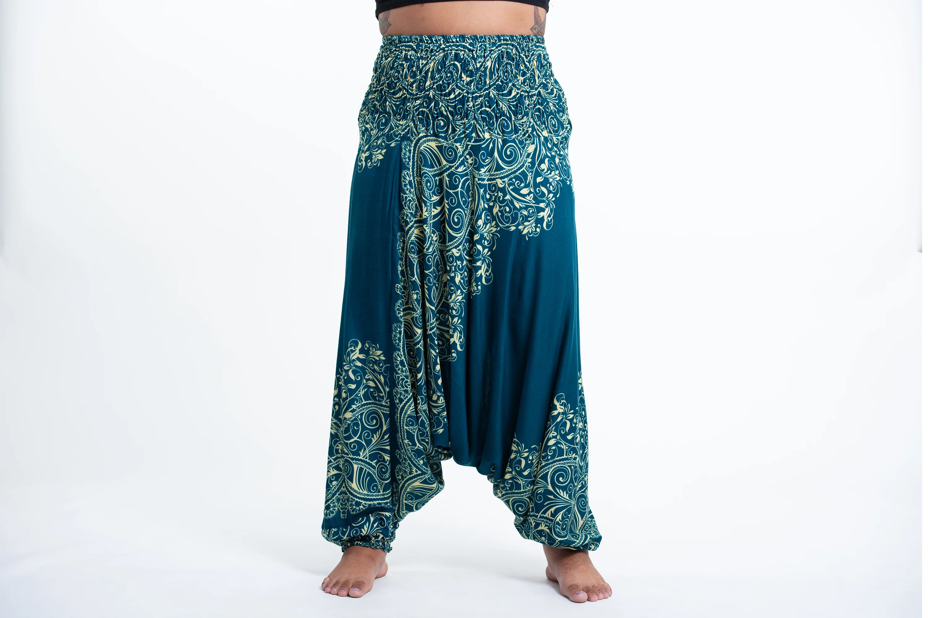 Plus Size Vines 2-in-1 Jumpsuit Harem Pants in Turquoise - Image 2