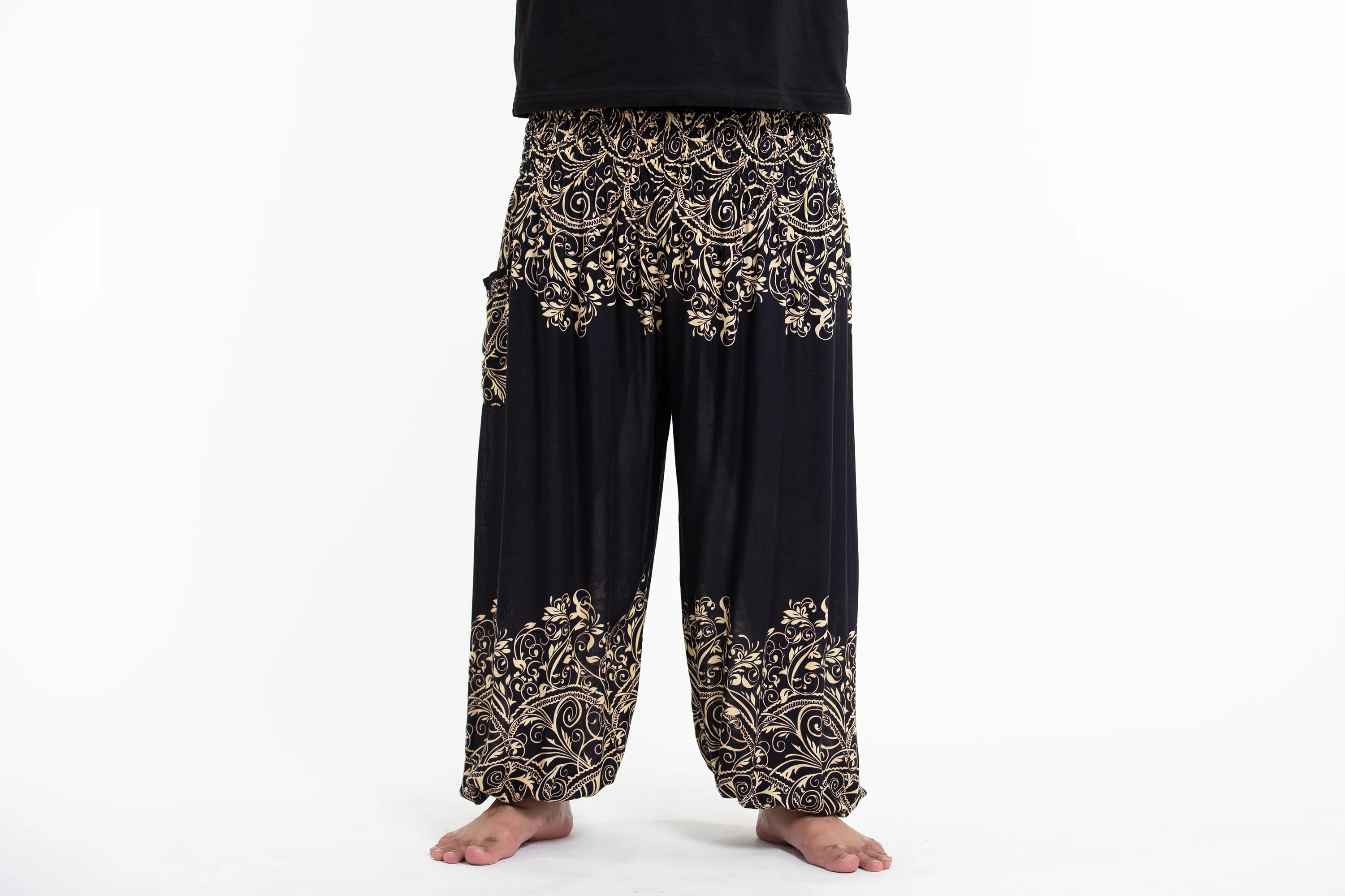 Plus Size Vines Men's Harem Pants in Black - Image 2