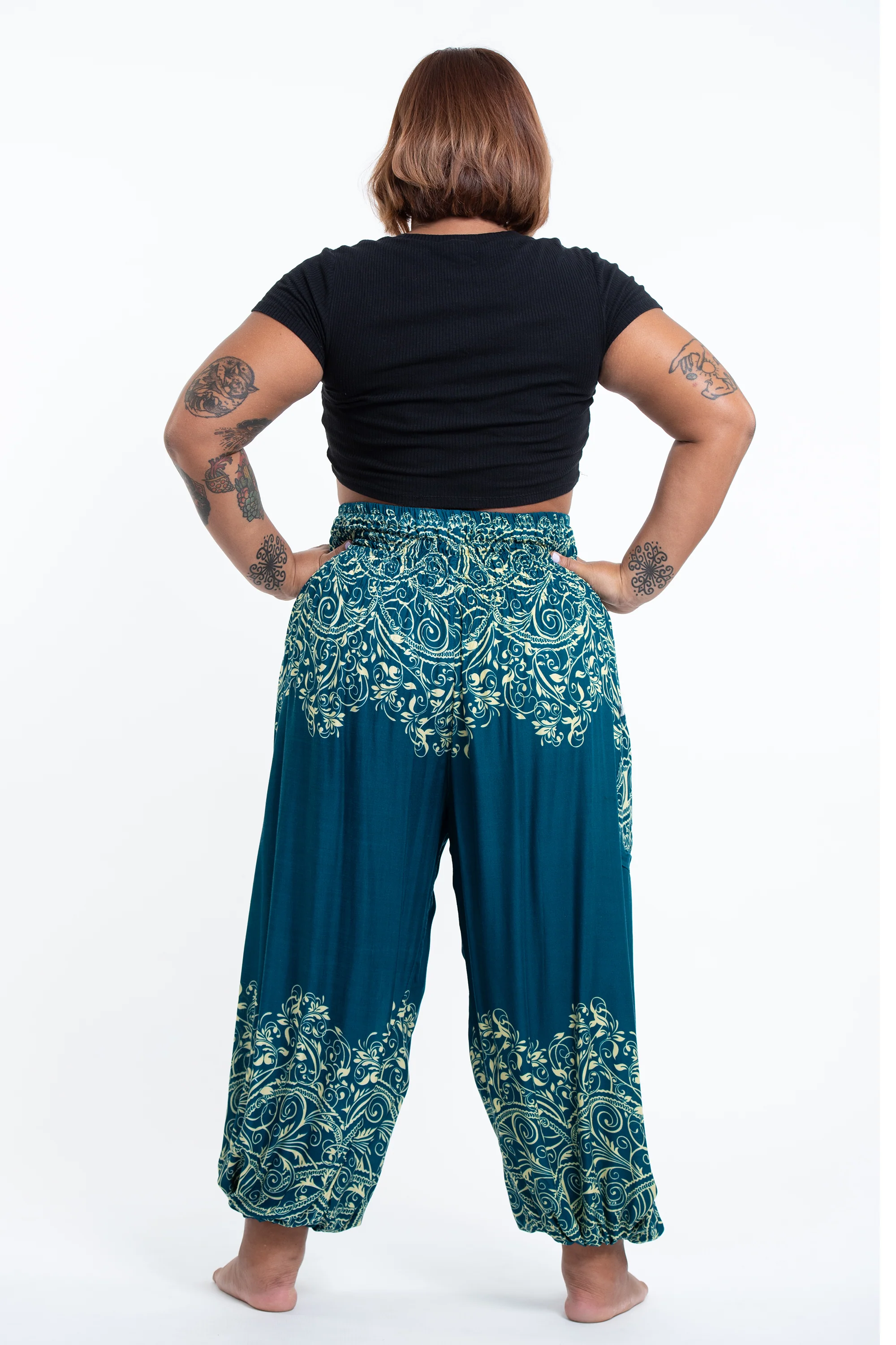 Plus Size Vines Women's Harem Pants in Turquoise - Image 4