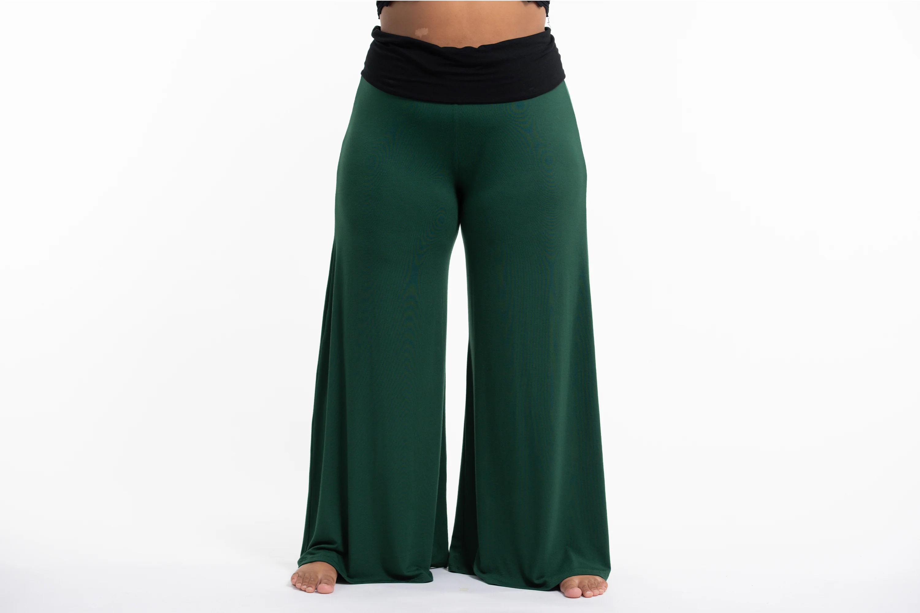 Plus Size Wide Leg Palazzo Harem Pants Cotton Spandex in Solid Green - Image 2