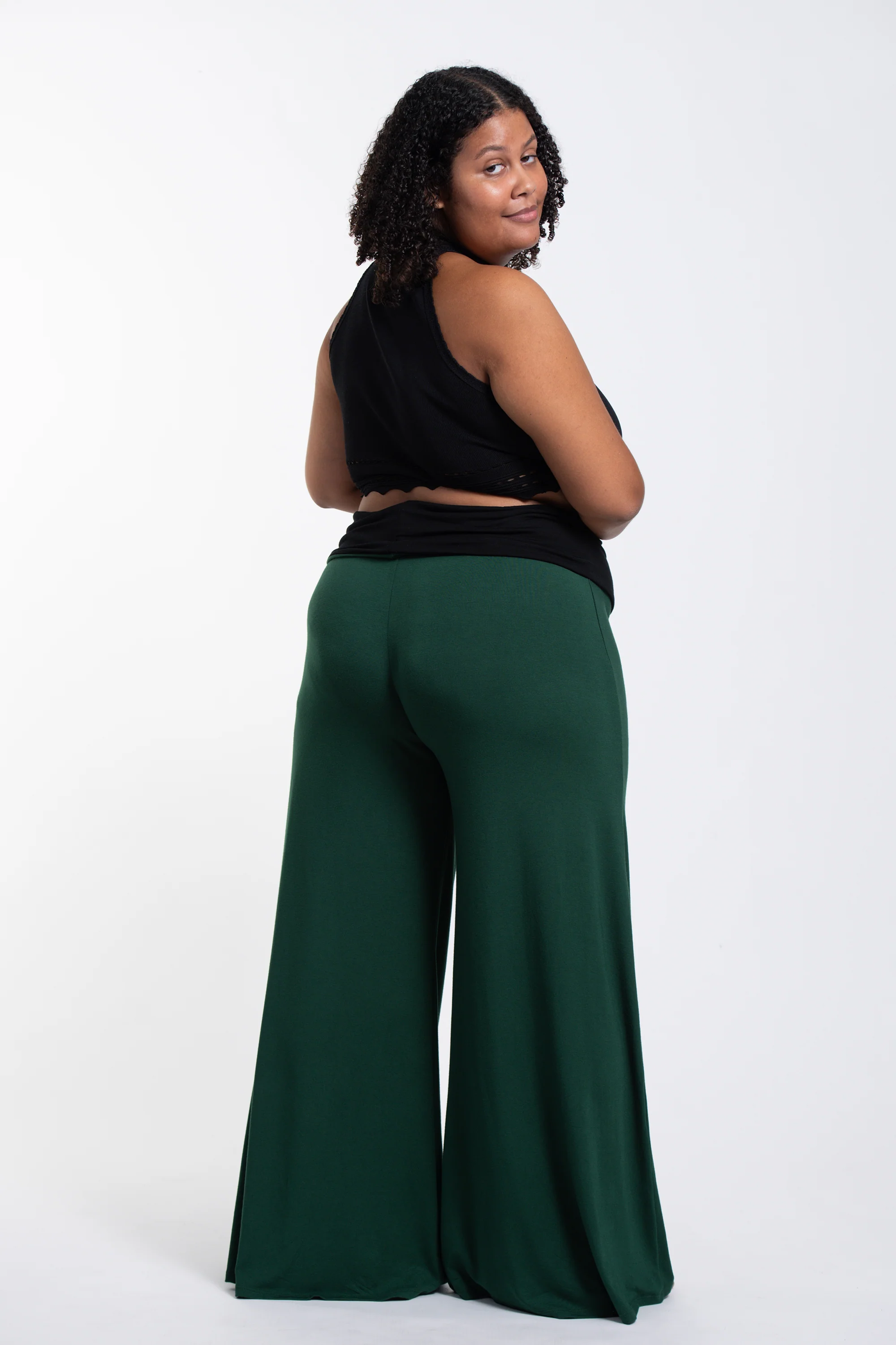 Plus Size Wide Leg Palazzo Harem Pants Cotton Spandex in Solid Green - Image 4