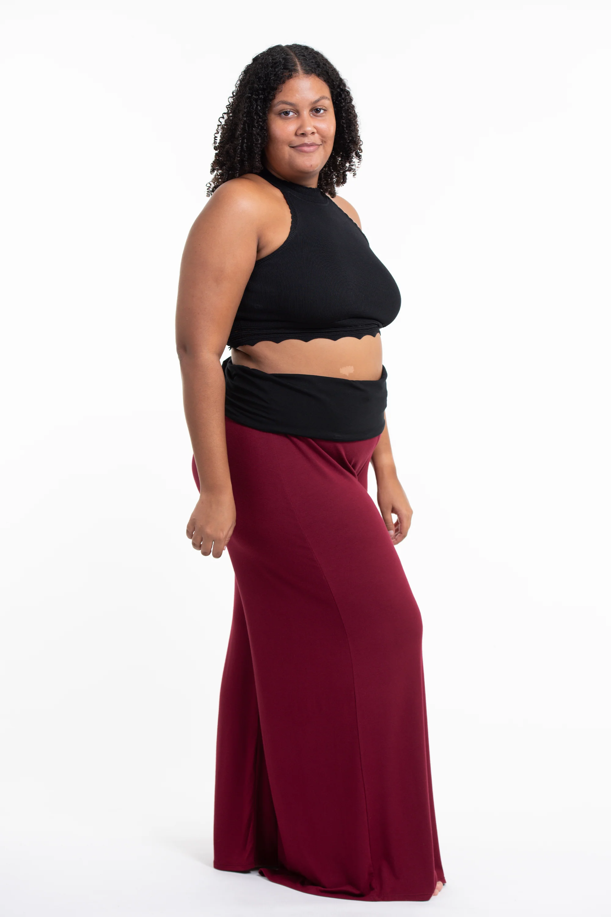 Plus Size Wide Leg Palazzo Harem Pants Cotton Spandex in Solid Red - Image 3
