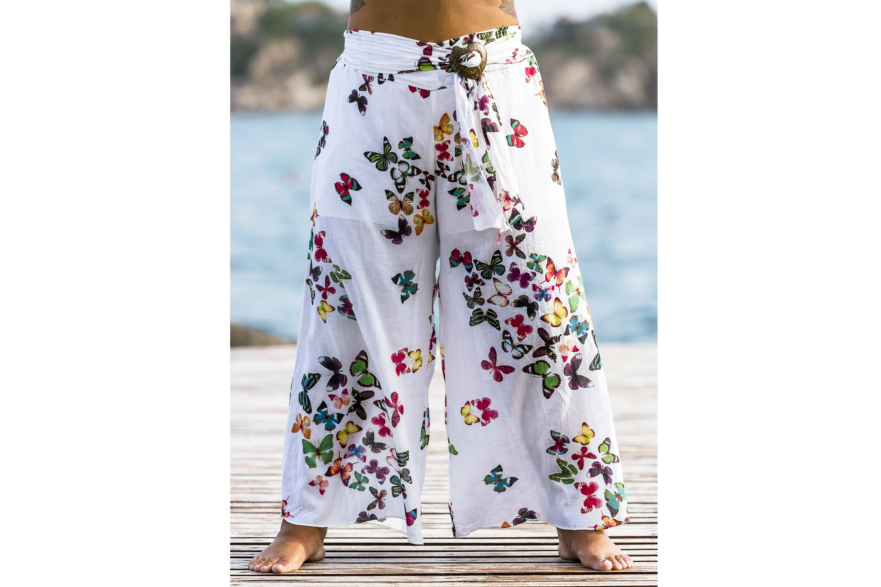 Plus Size Women's Thai Harem Palazzo Pants in Butterflies Pink - Image 2
