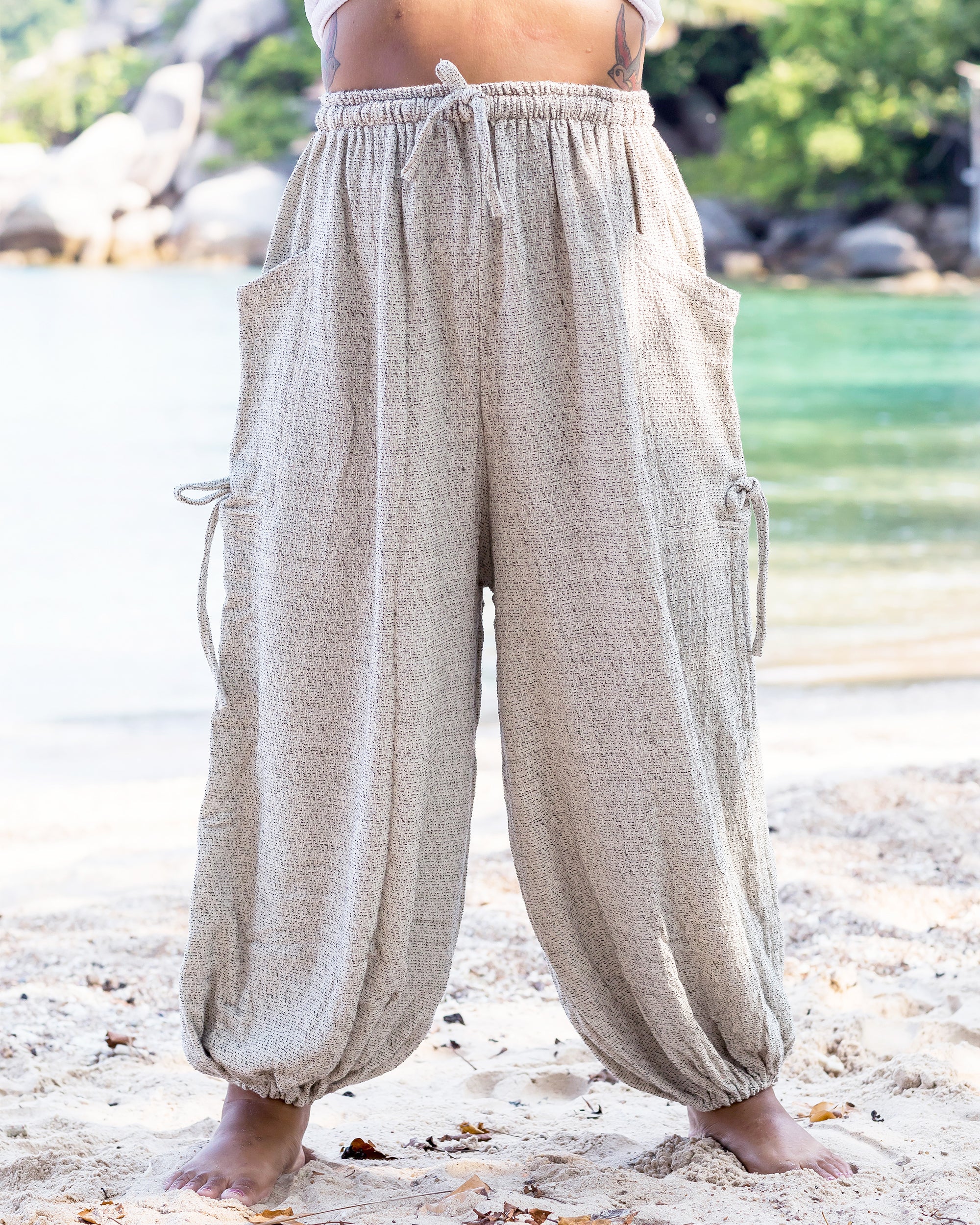Plus Size Women's Ribbed Cotton Pants in Beige - Image 2