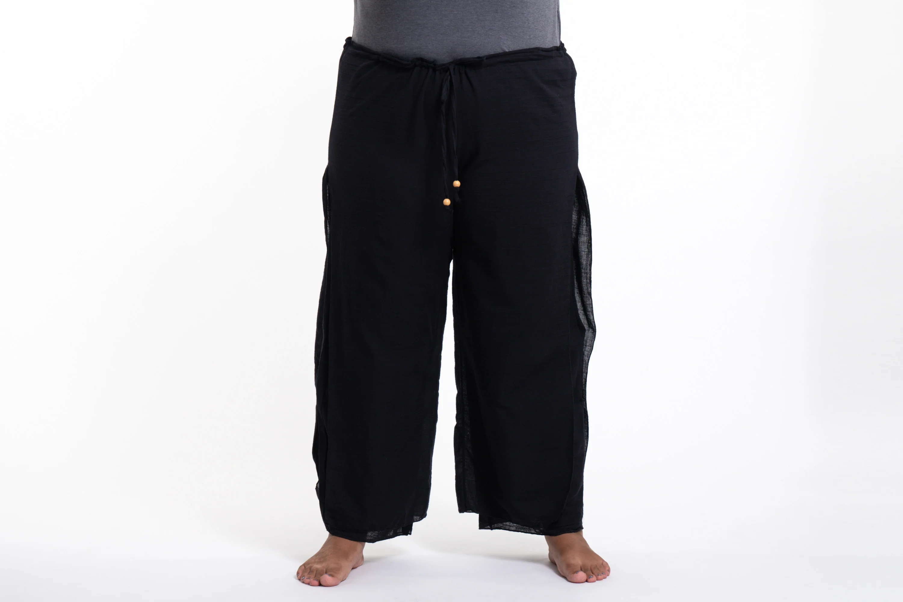 Plus Size Women's Thai Harem Double Layers Palazzo Pants in Solid Black - Image 2