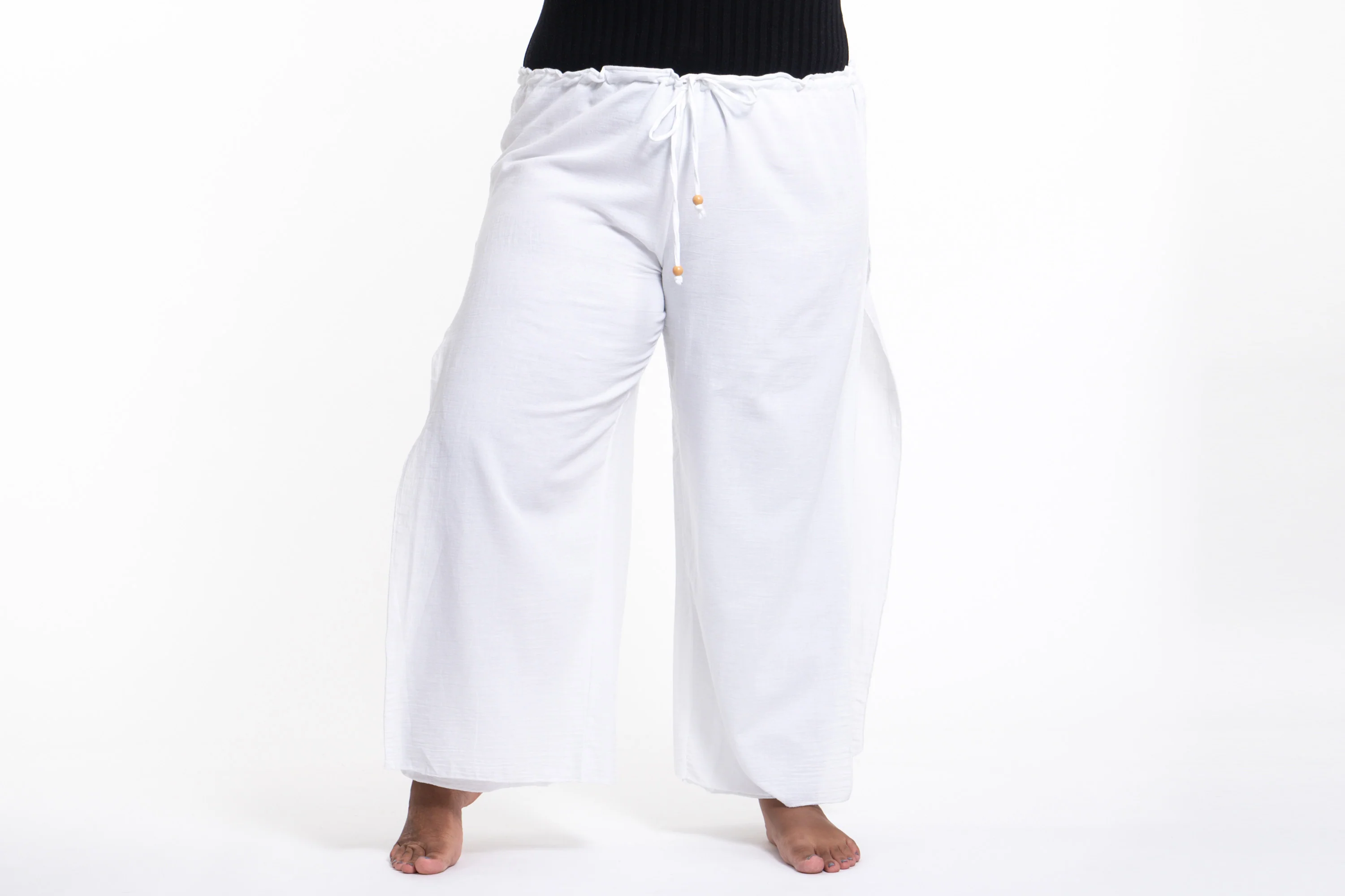 Plus Size Women's Thai Harem Double Layers Palazzo Pants in Solid White - Image 2
