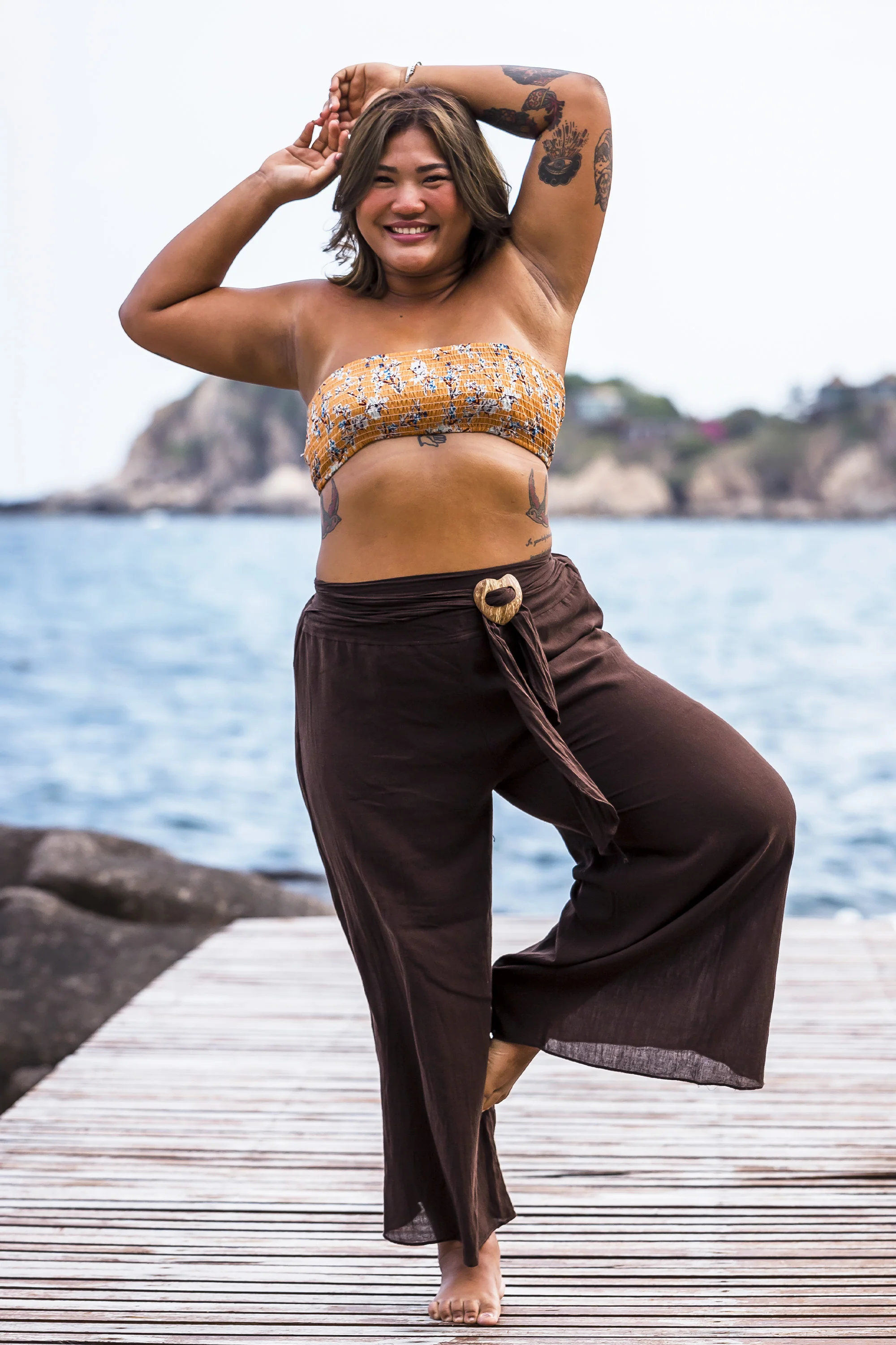 Plus Size Women's Thai Harem Palazzo Pants in Solid Brown - Image 4