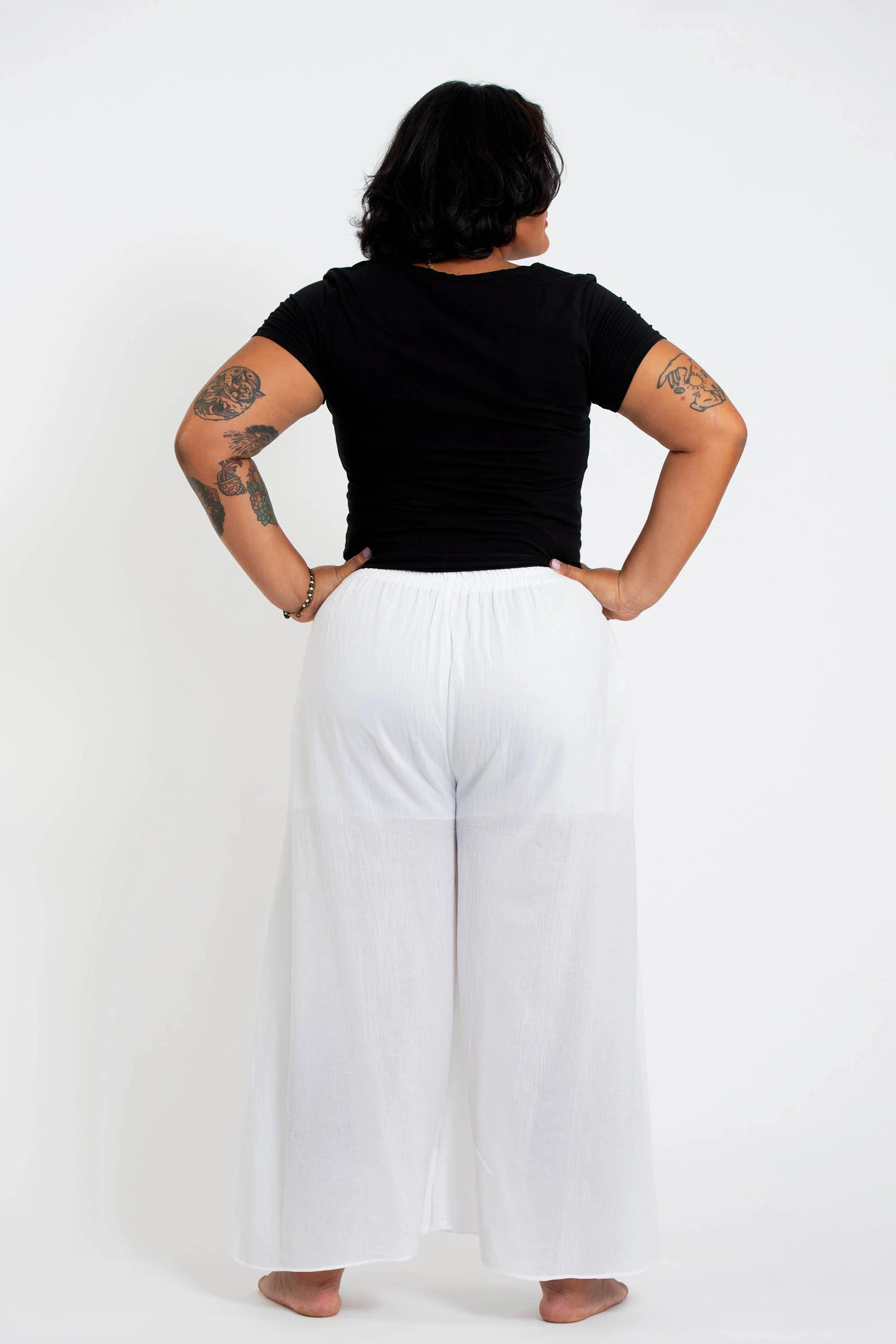 Plus Size Women's Thai Harem Palazzo Pants in Solid White - Image 4