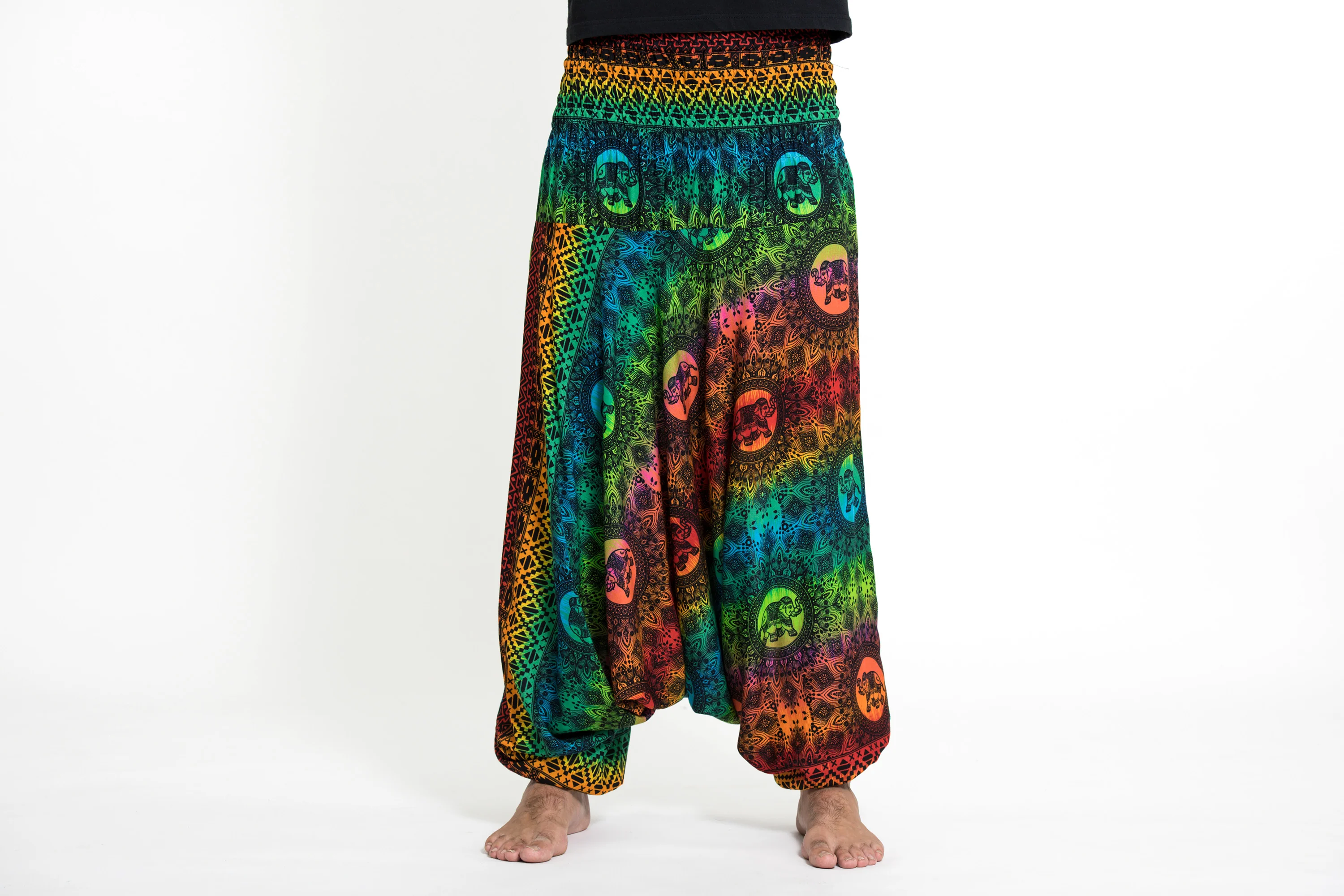 Rainbow Elephant Drop Crotch Men's Elephant Pants in Orange - Image 2