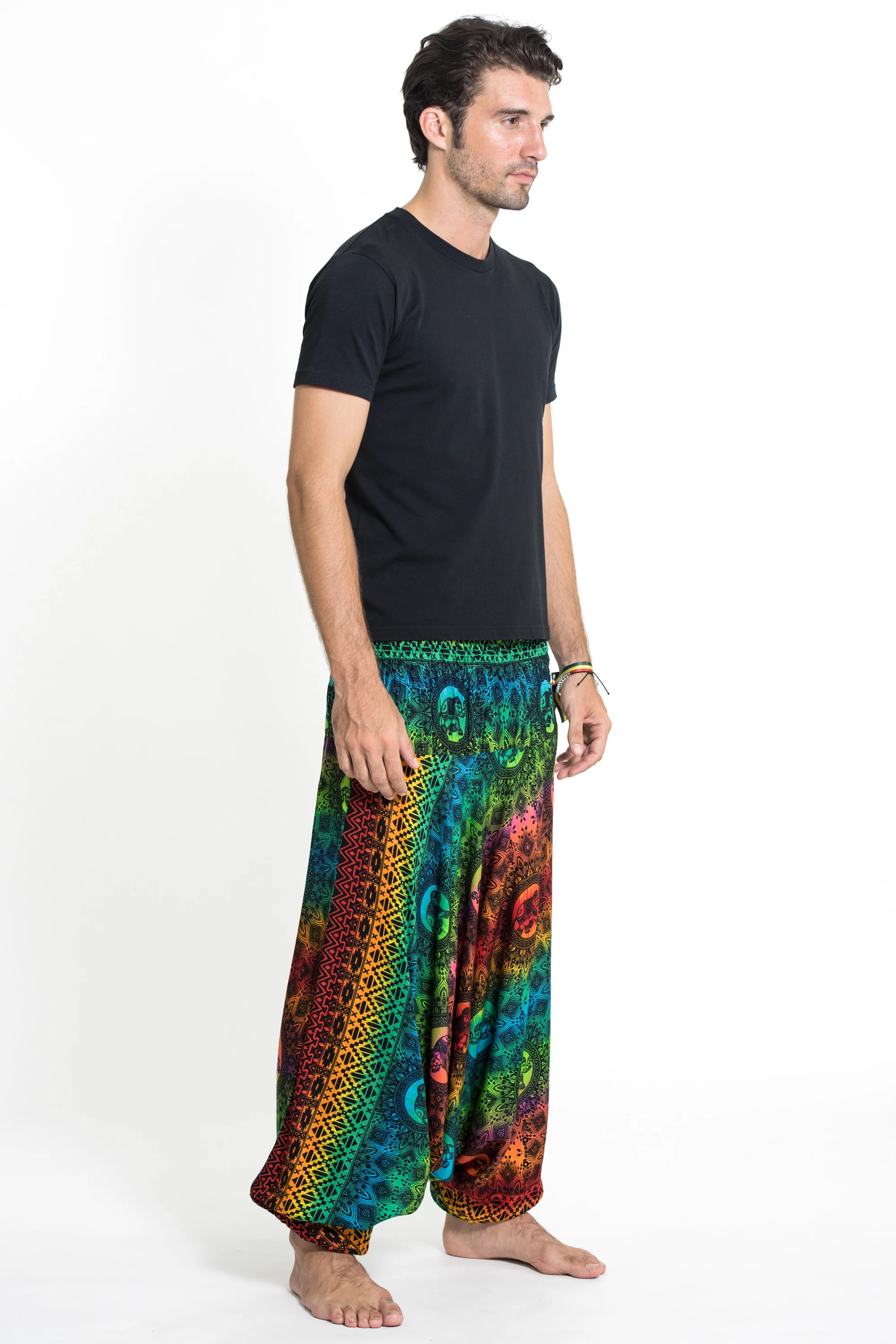 Rainbow Elephant Drop Crotch Men's Elephant Pants in Orange - Image 3