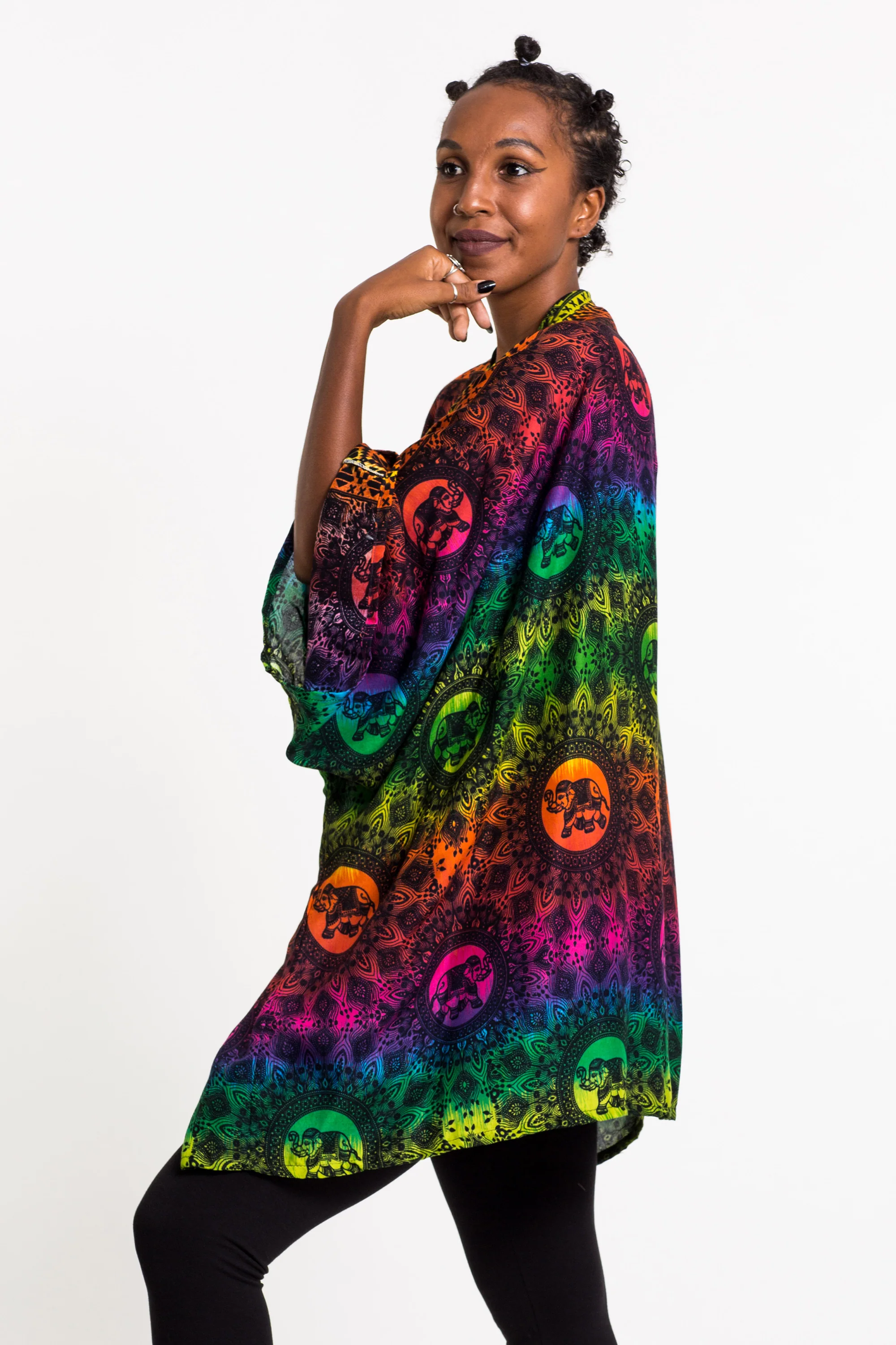 Rainbow Elephant Kimono Cardigan in Green - Image 3