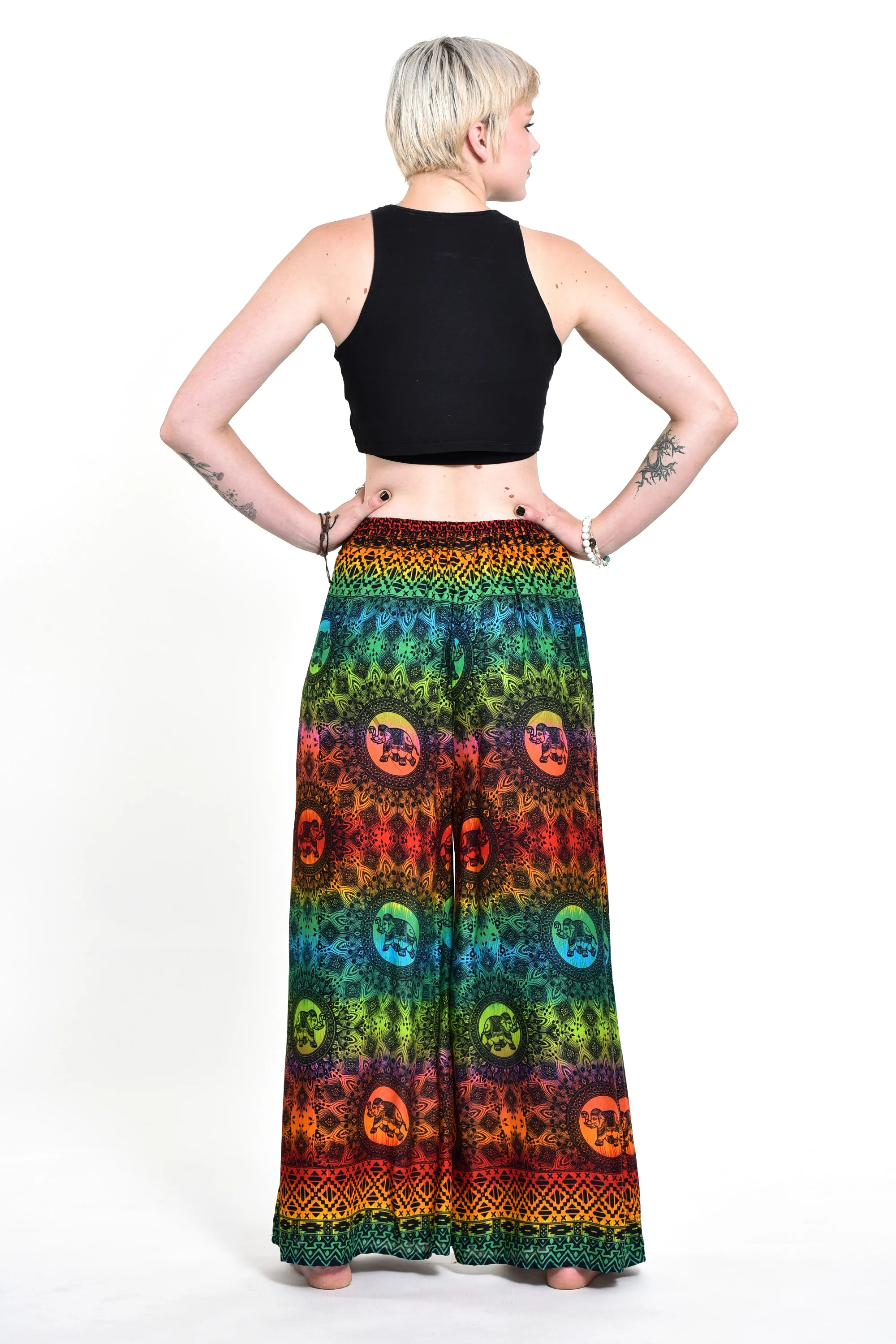 Rainbow Elephant Palazzo Style Elephant Pants in Orange - Image 4