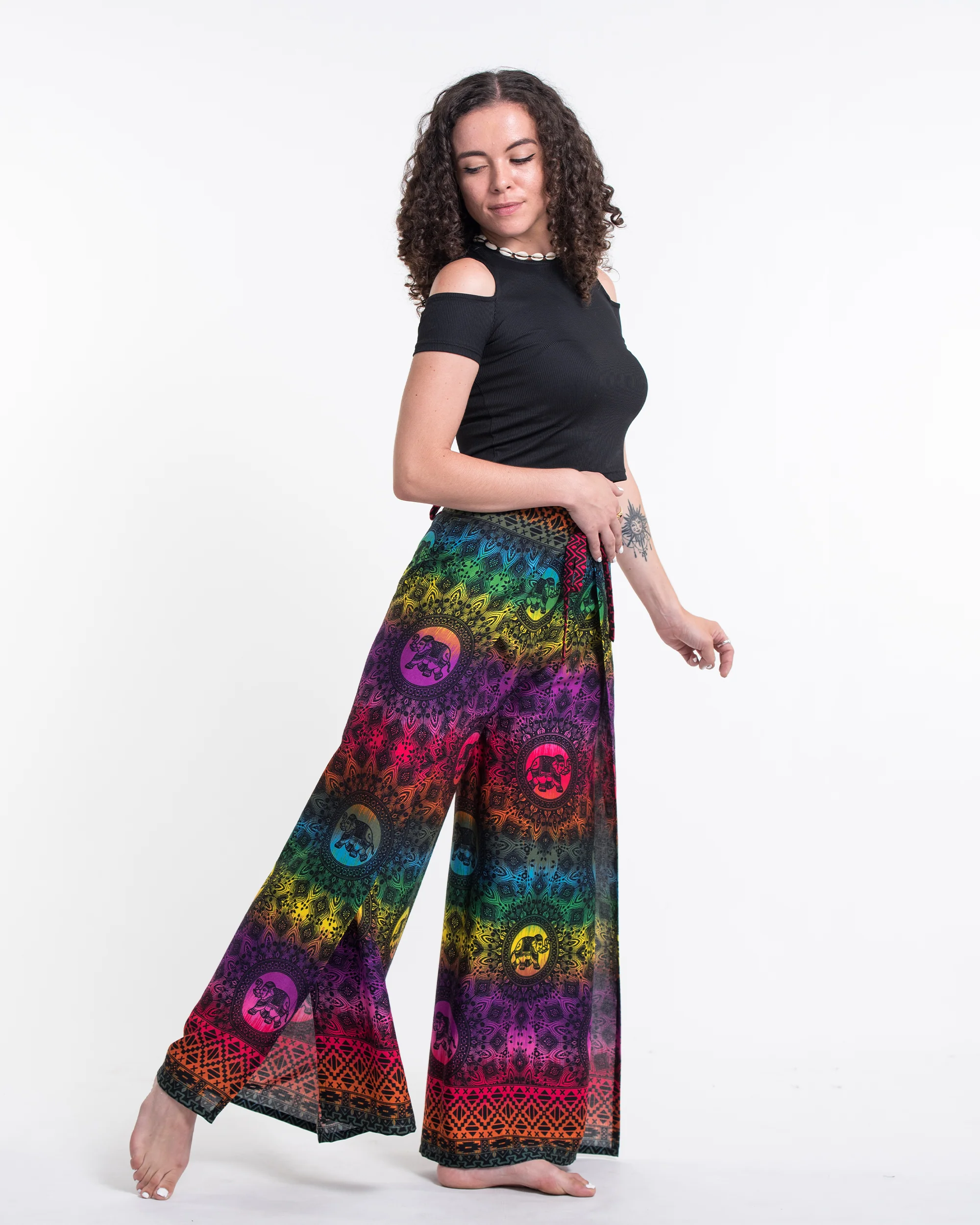 Rainbow Elephant Wrap Palazzo Style Elephant Pants in Purple - Image 3