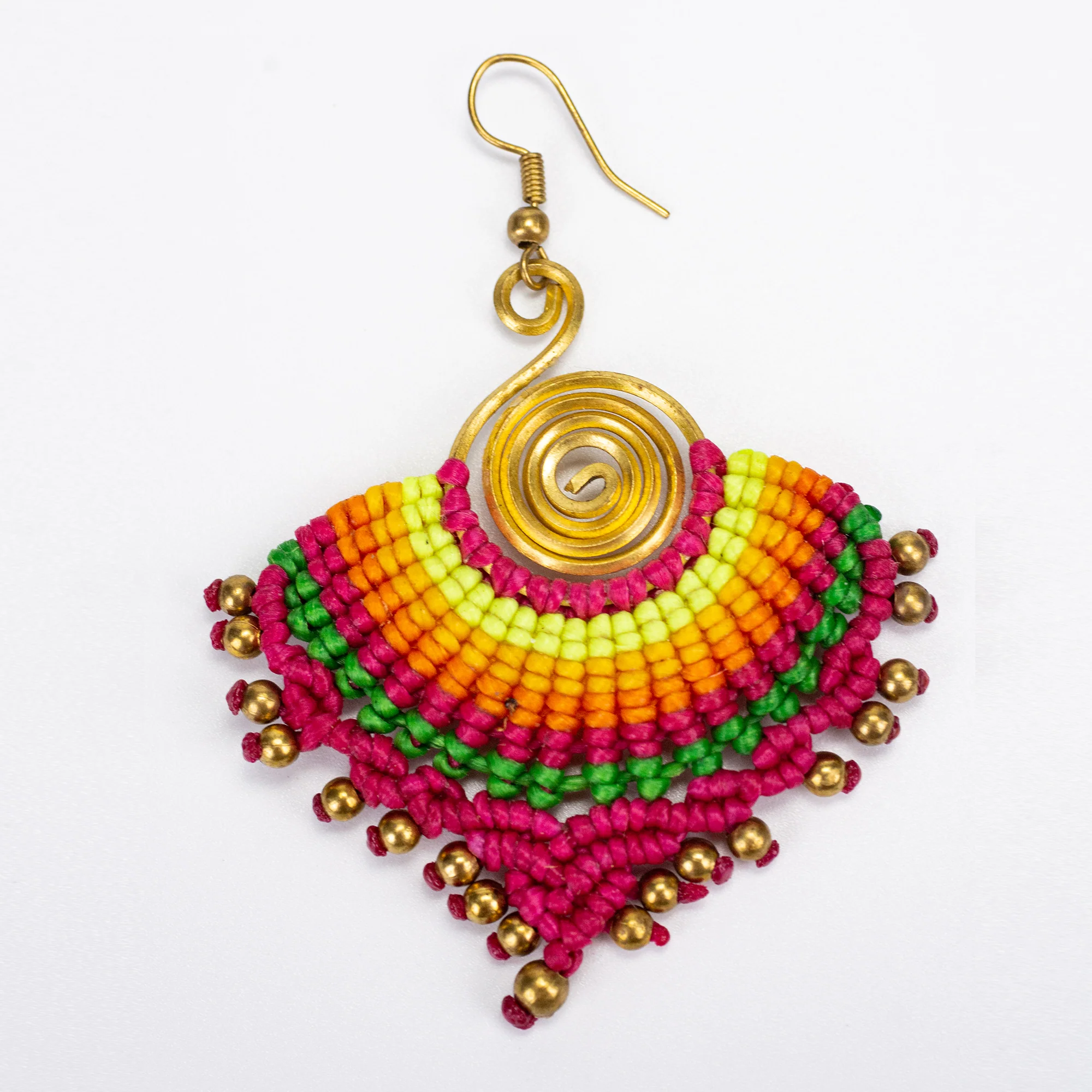 Pink Rainbow Waxed String Spiral Brass Earrings - Image 3
