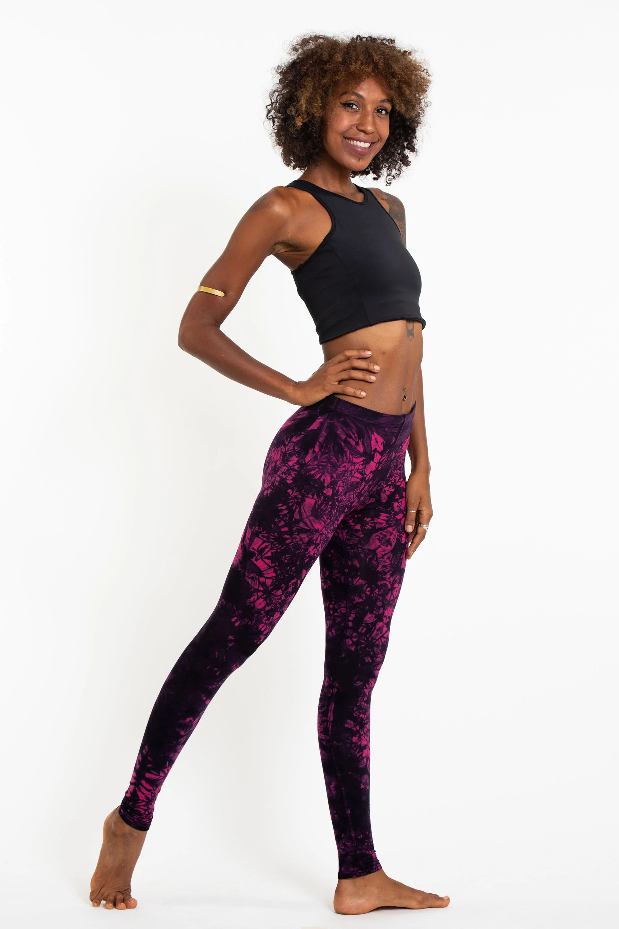 Shatter Tie Dye Cotton Leggings in Magenta - Image 3