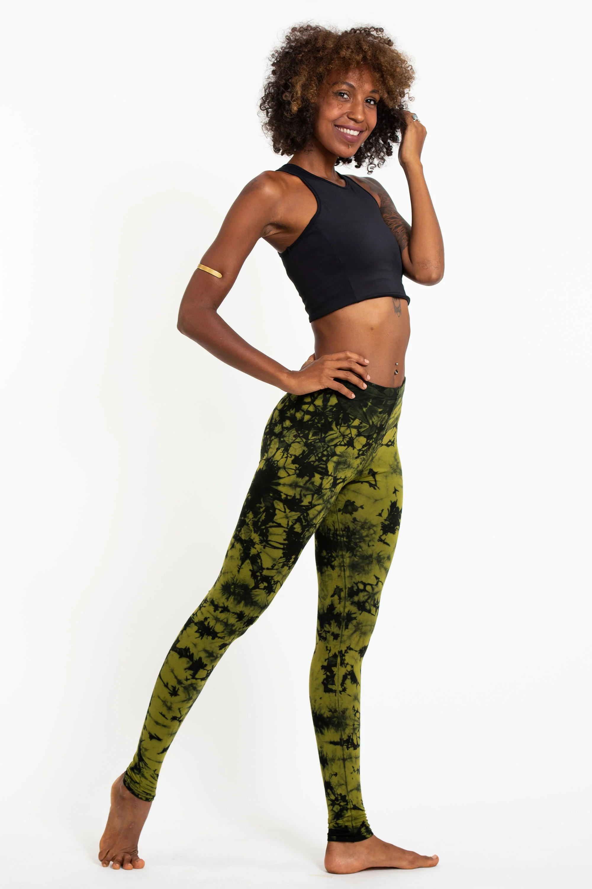 Shatter Tie Dye Cotton Leggings in Olive - Image 3