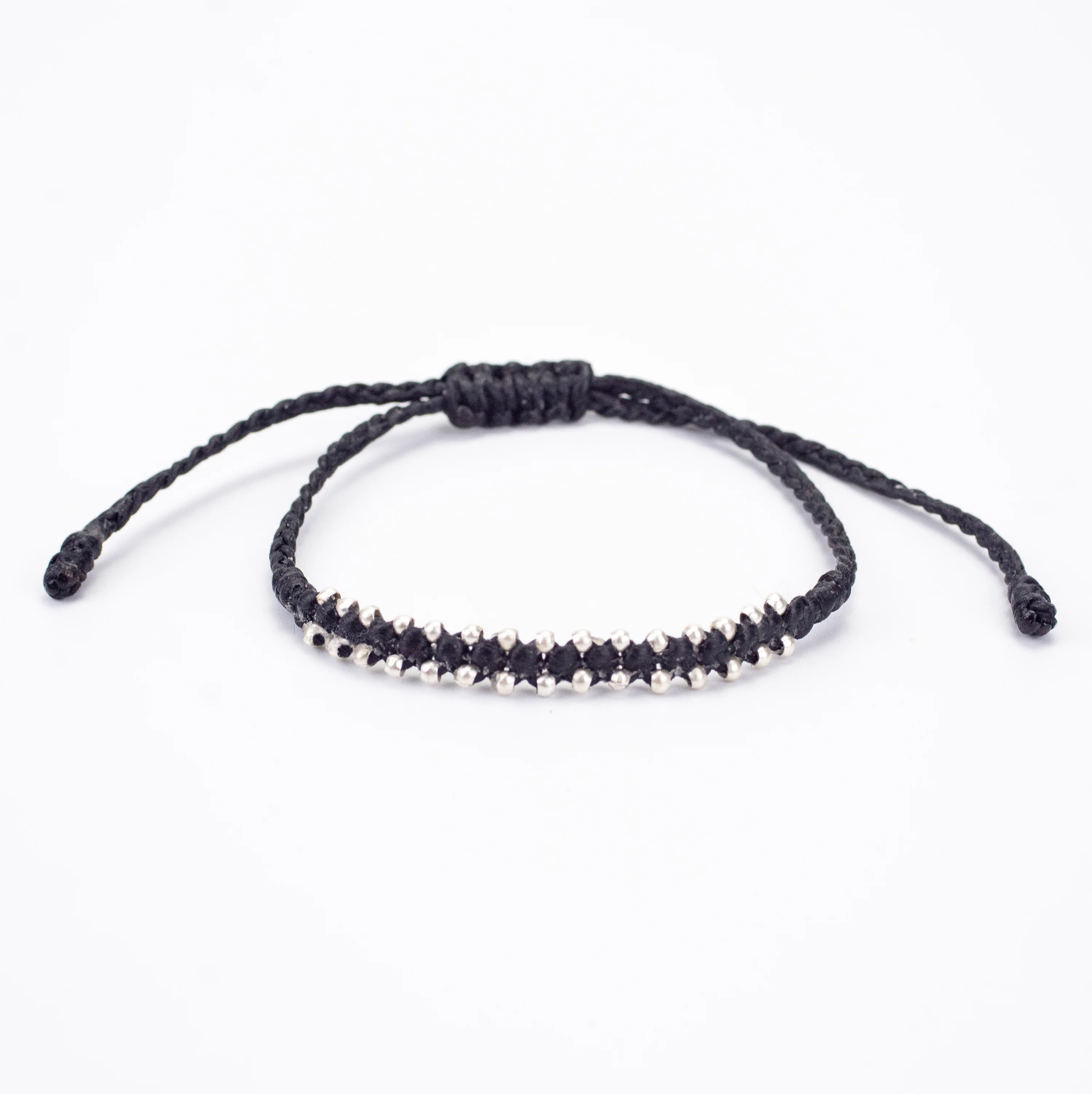 Silver Beads Bracelet in Black