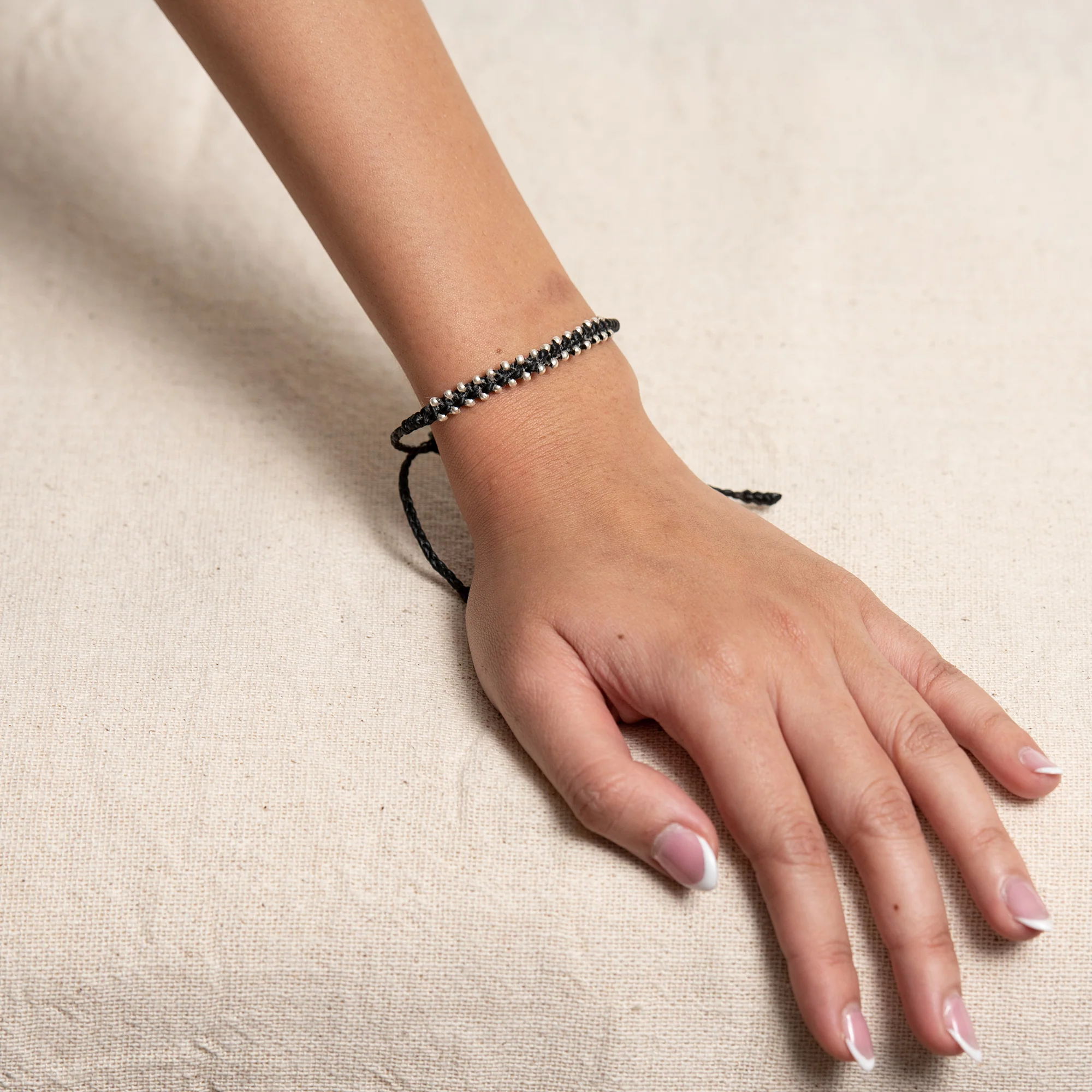 Silver Beads Bracelet in Black - Image 2