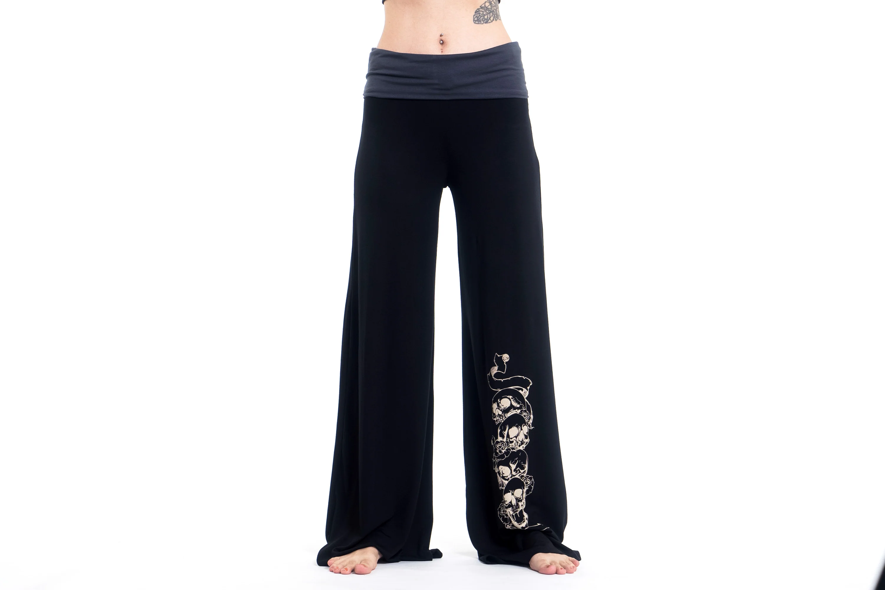 Skulls Print Wide Leg Palazzo Harem Pants Cotton Spandex in Black - Image 2