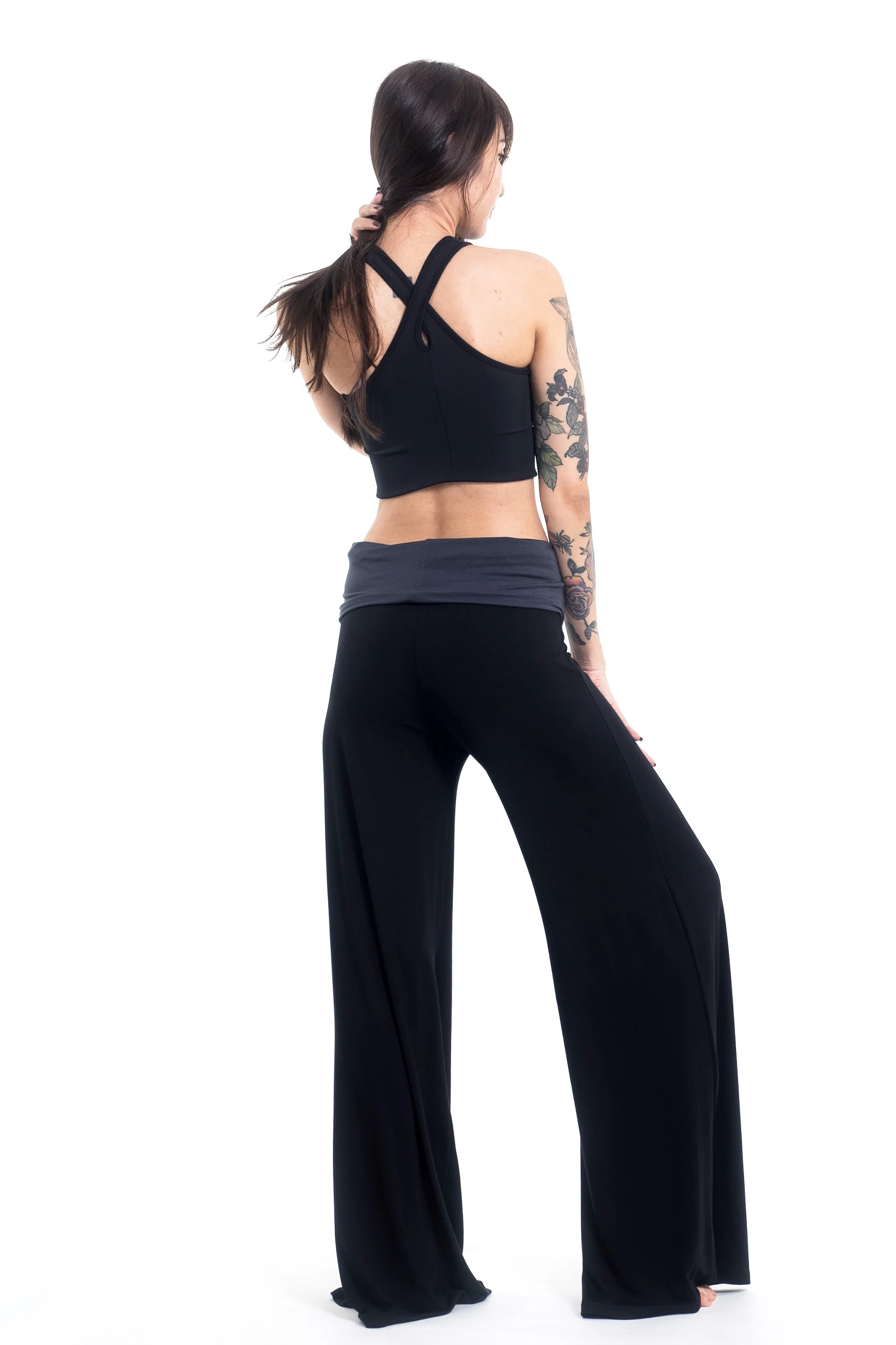 Skulls Print Wide Leg Palazzo Harem Pants Cotton Spandex in Black - Image 4