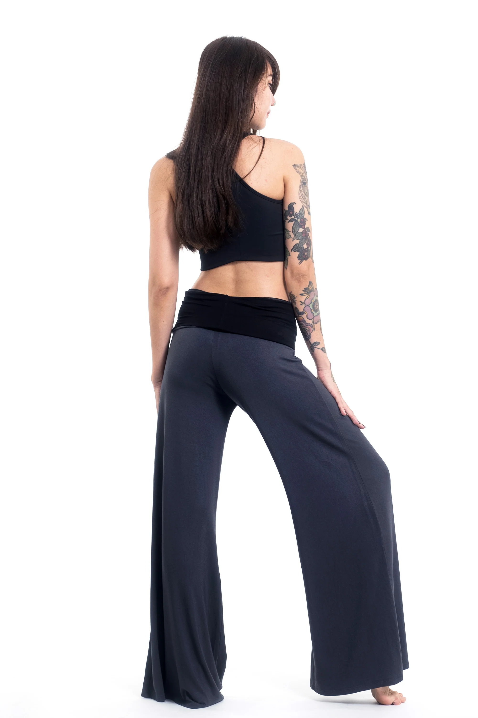 Skulls Print Wide Leg Palazzo Harem Pants Cotton Spandex in Gray - Image 4