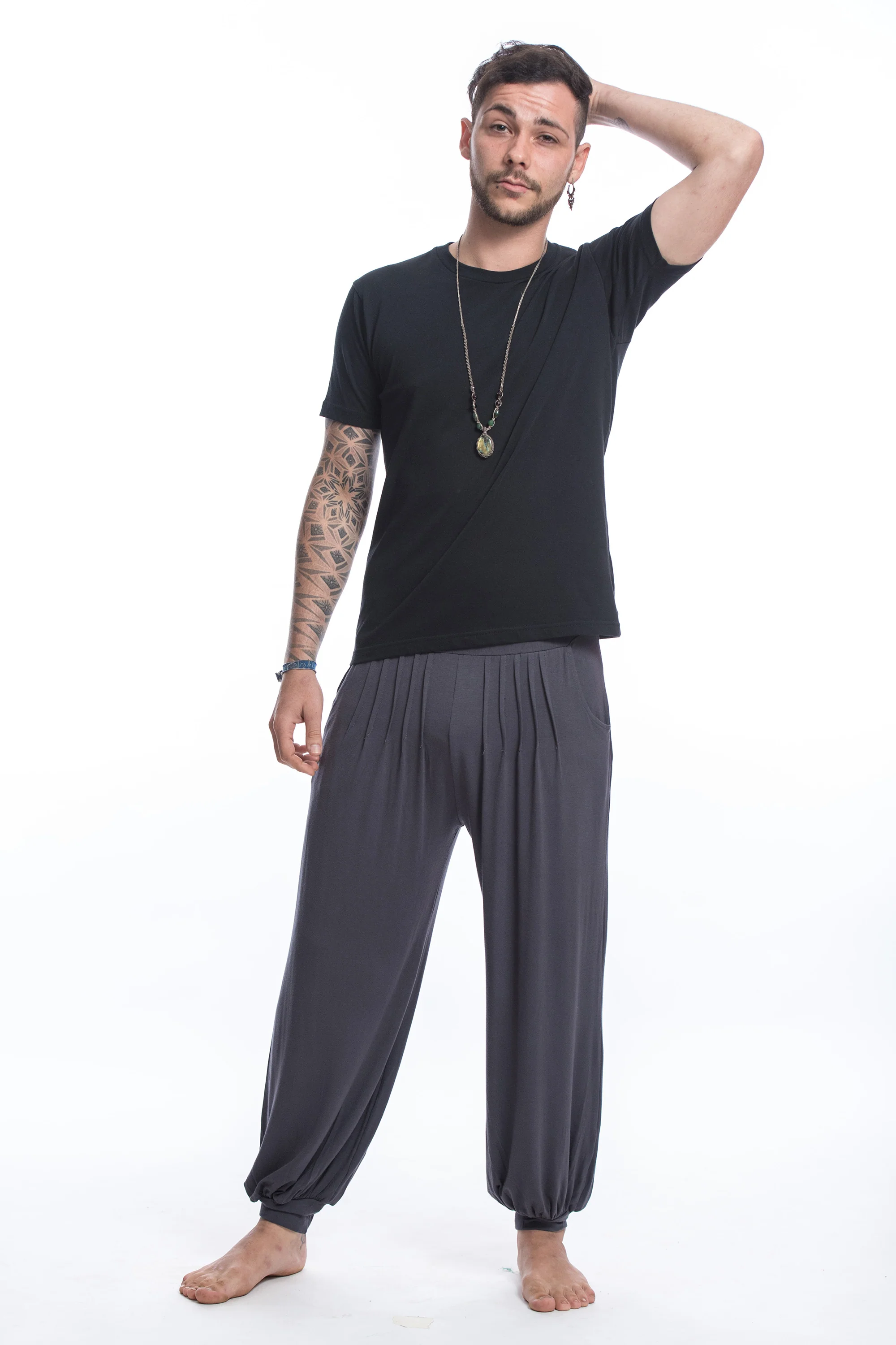 Soft Flex Mens Harem Pants in Solid Gray - Image 3