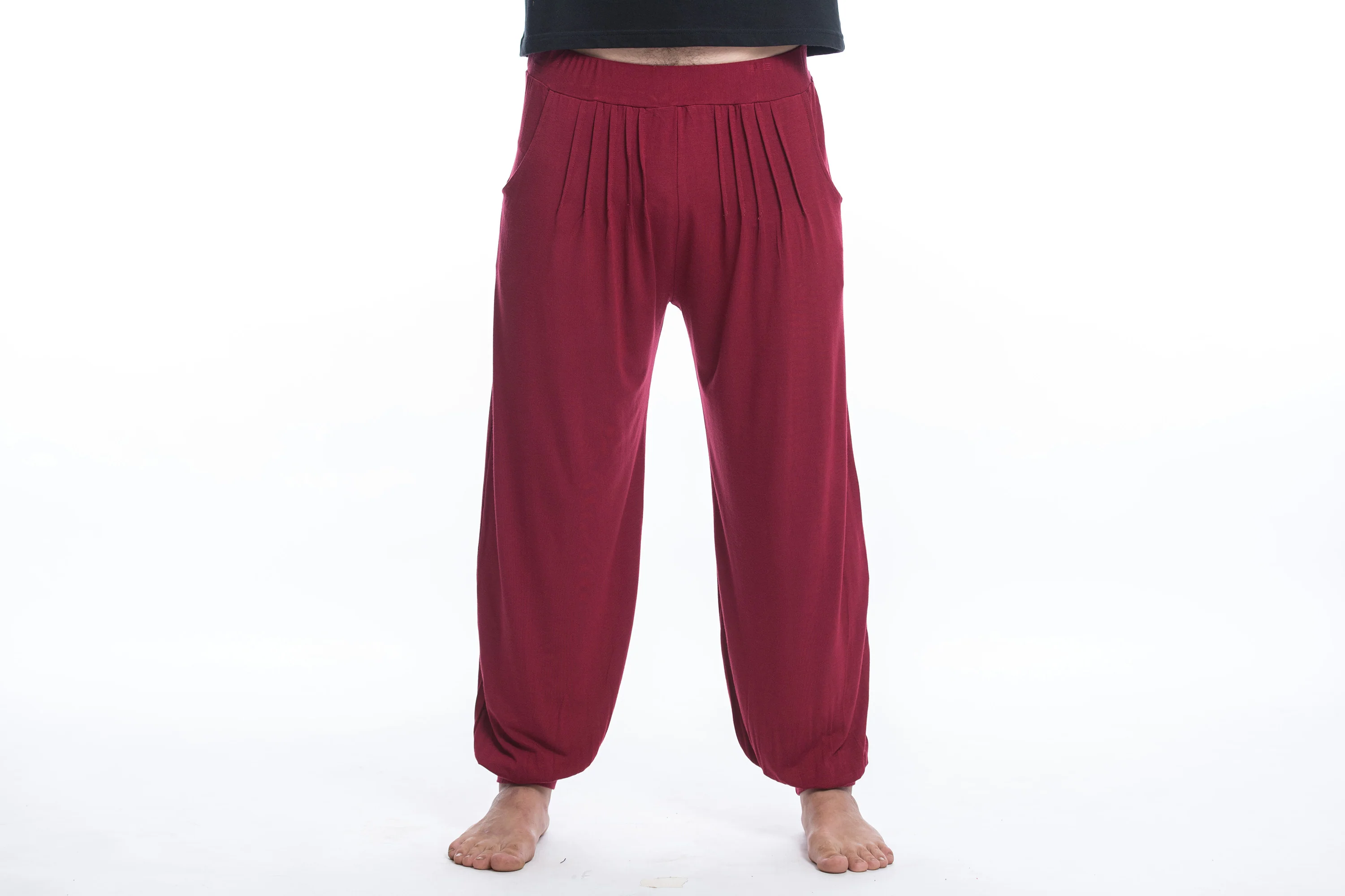 Soft Flex Mens Harem Pants in Solid Red - Image 2