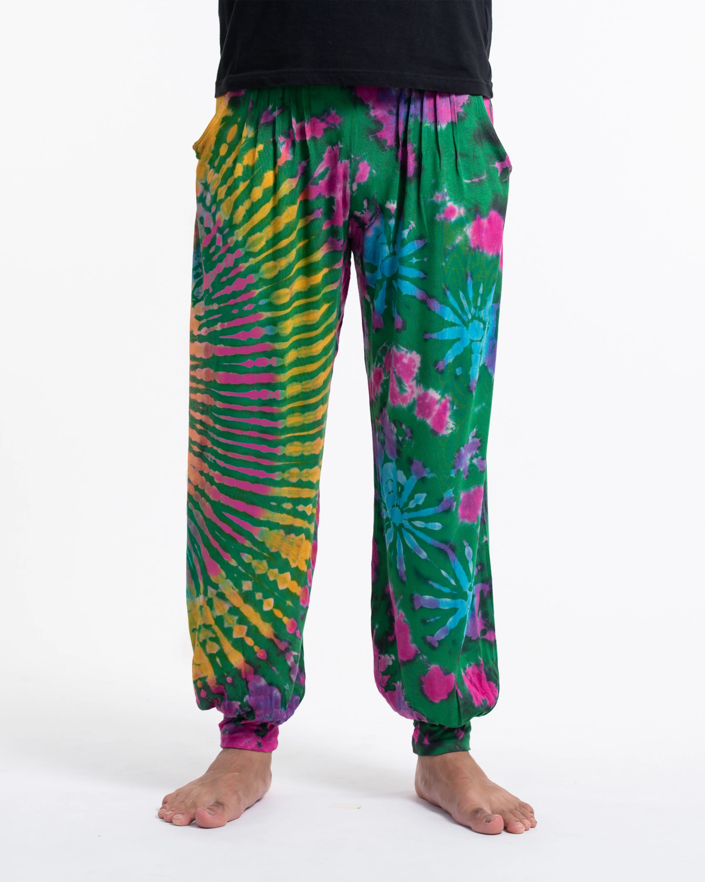 Soft Flex Mens Tie Dye Harem Pants in Green - Image 2