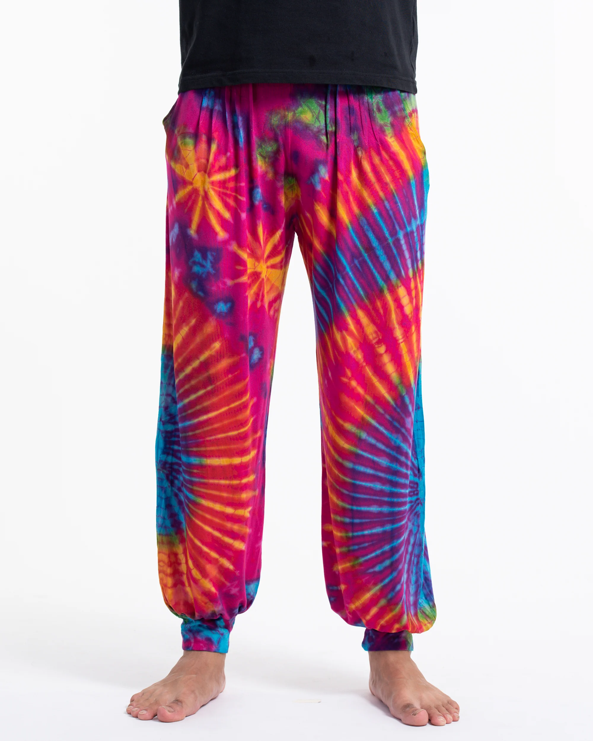 Soft Flex Mens Tie Dye Harem Pants in Pink - Image 2