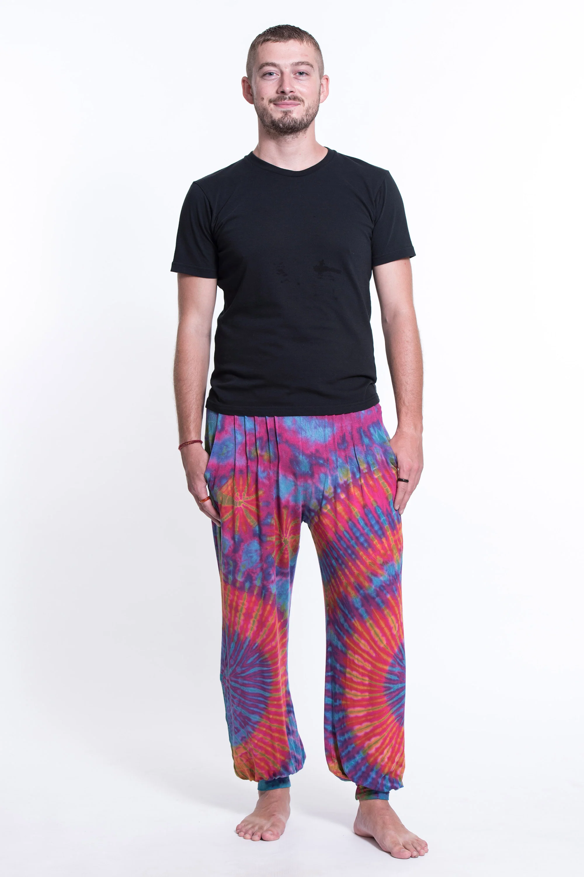 Soft Flex Mens Tie Dye Harem Pants in Pink - Image 4