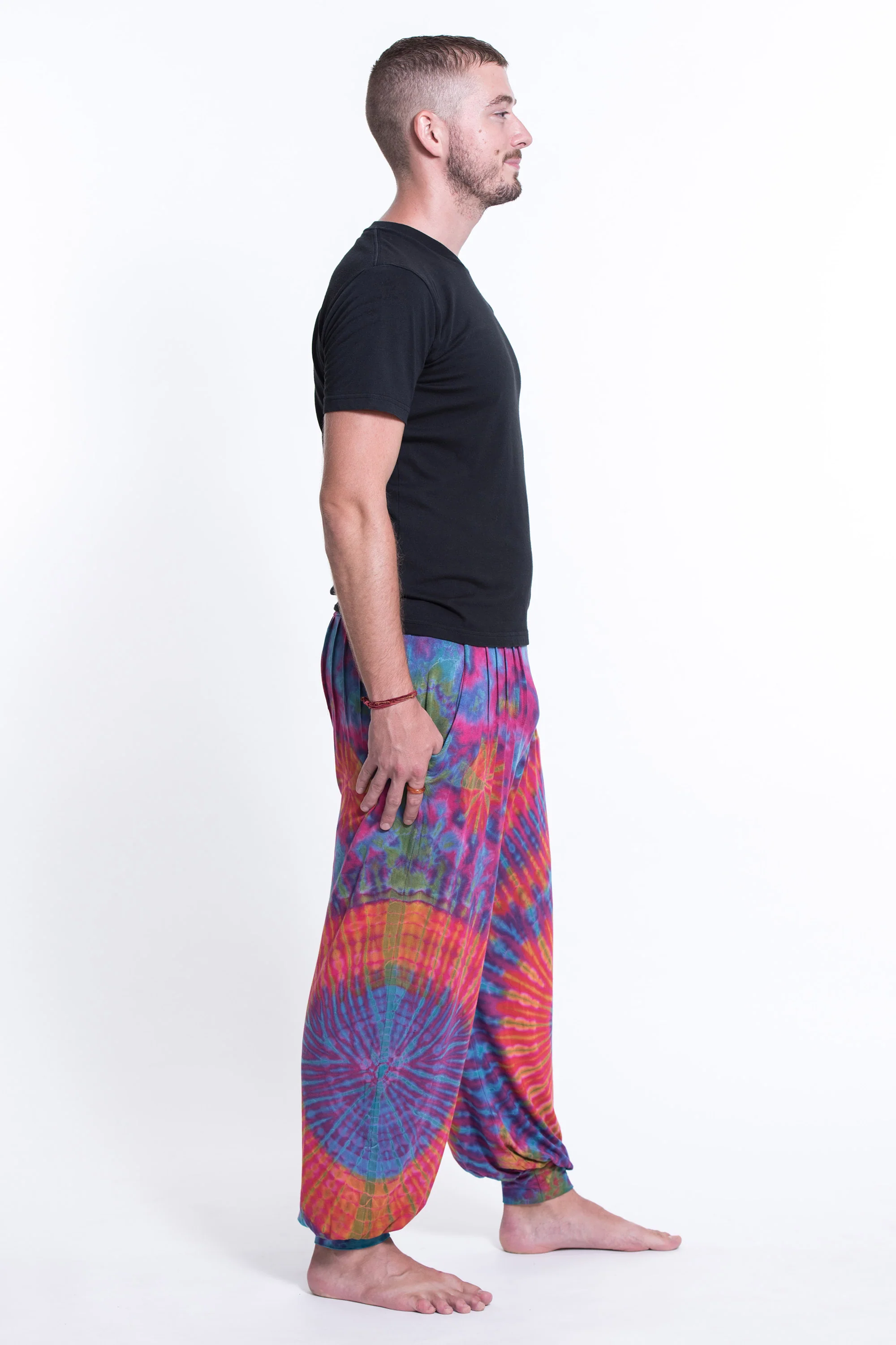 Soft Flex Mens Tie Dye Harem Pants in Pink - Image 6