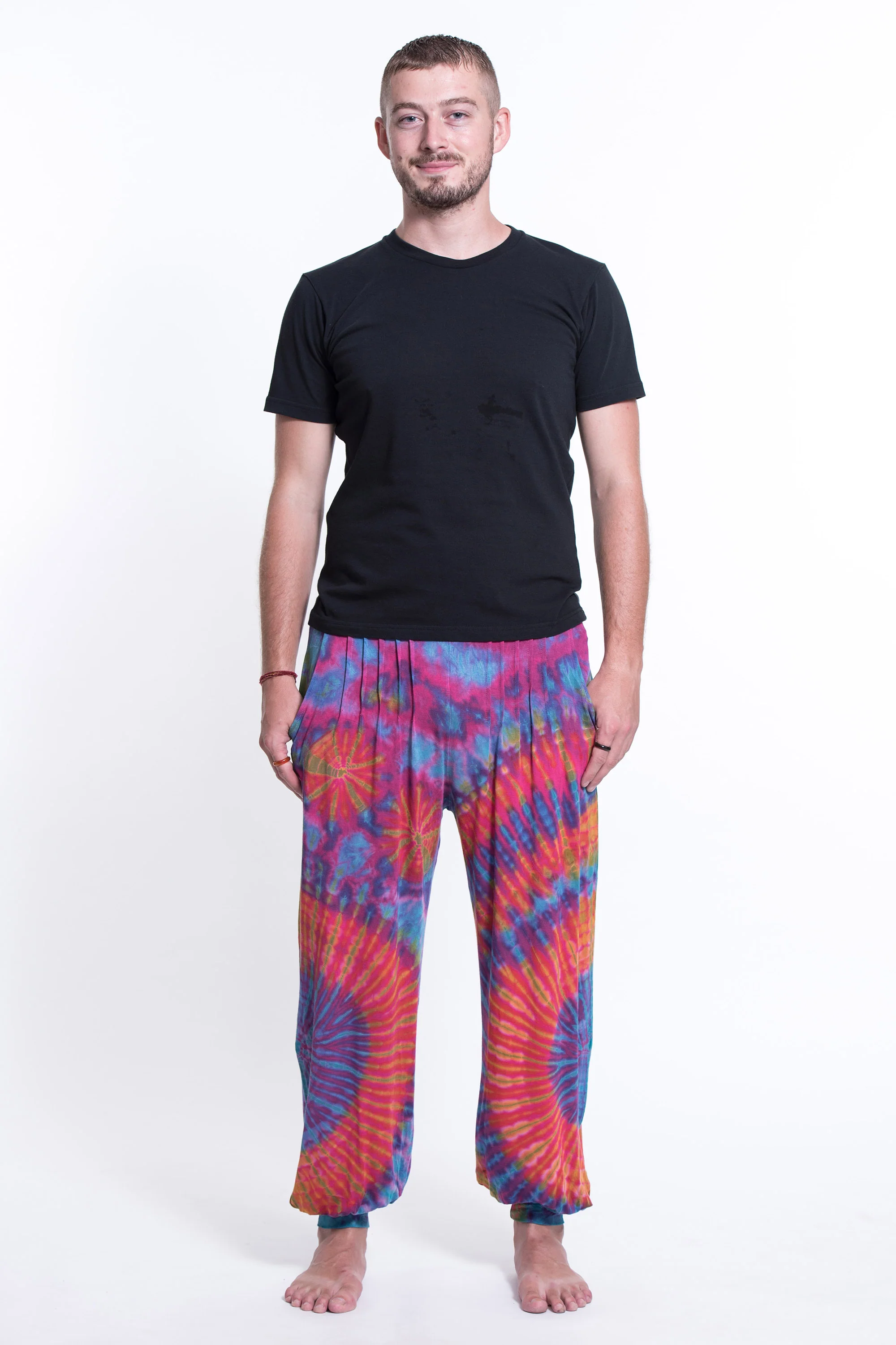 Soft Flex Mens Tie Dye Harem Pants in Pink - Image 7